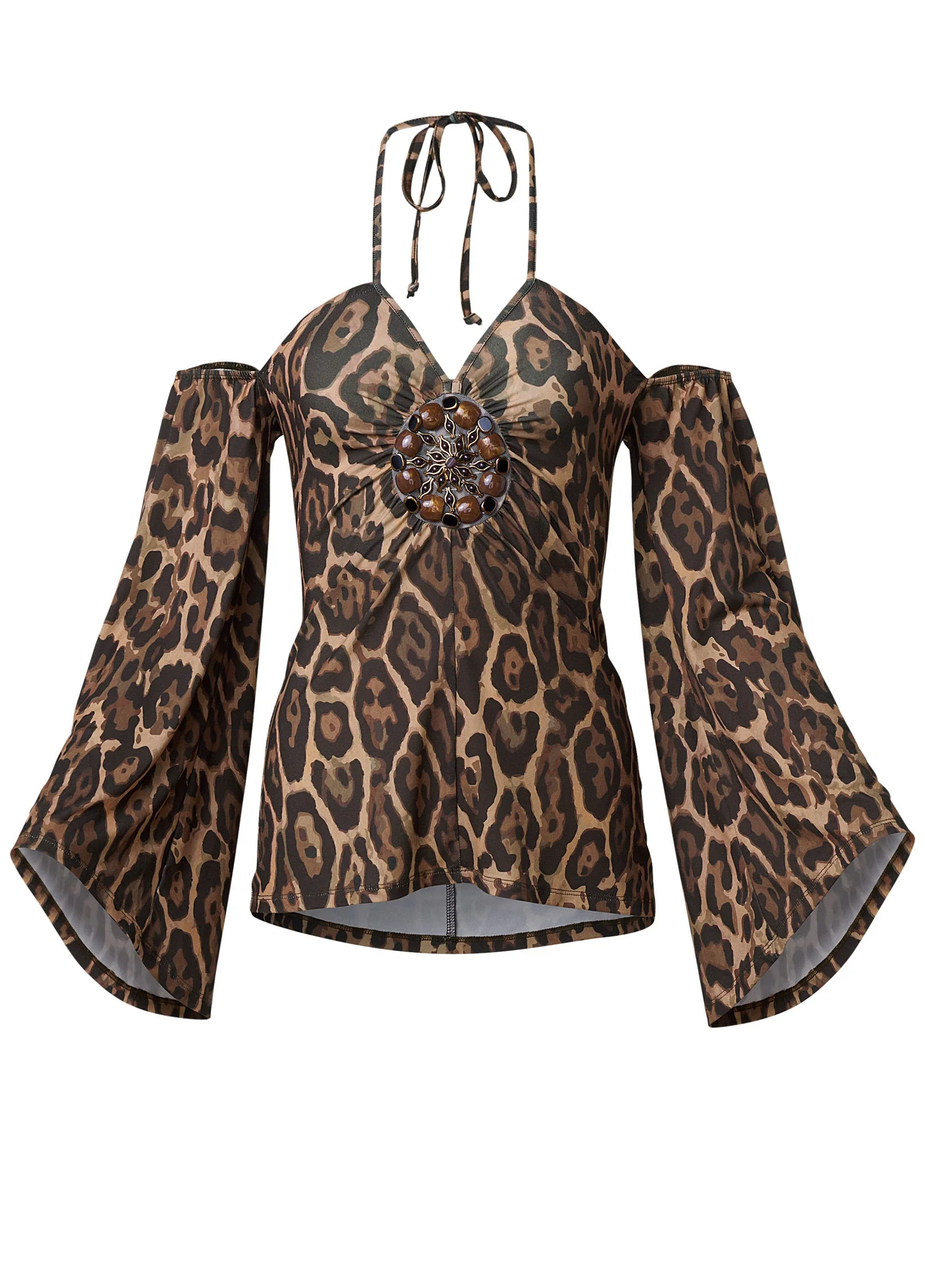 Halter Tie Animal Print Top - Brown & Black - Image 6