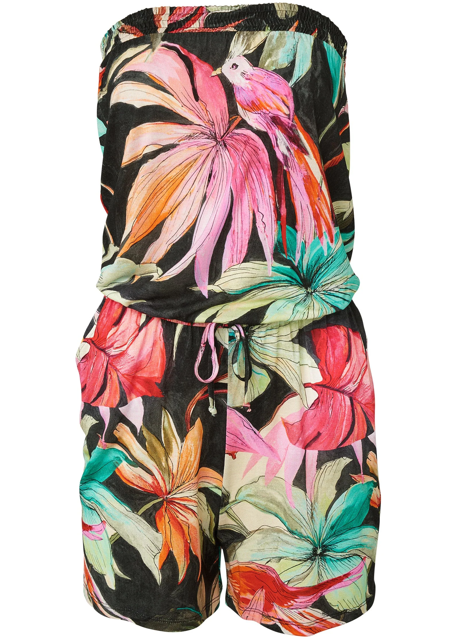 Strapless Floral Romper - Black Multi - Image 5