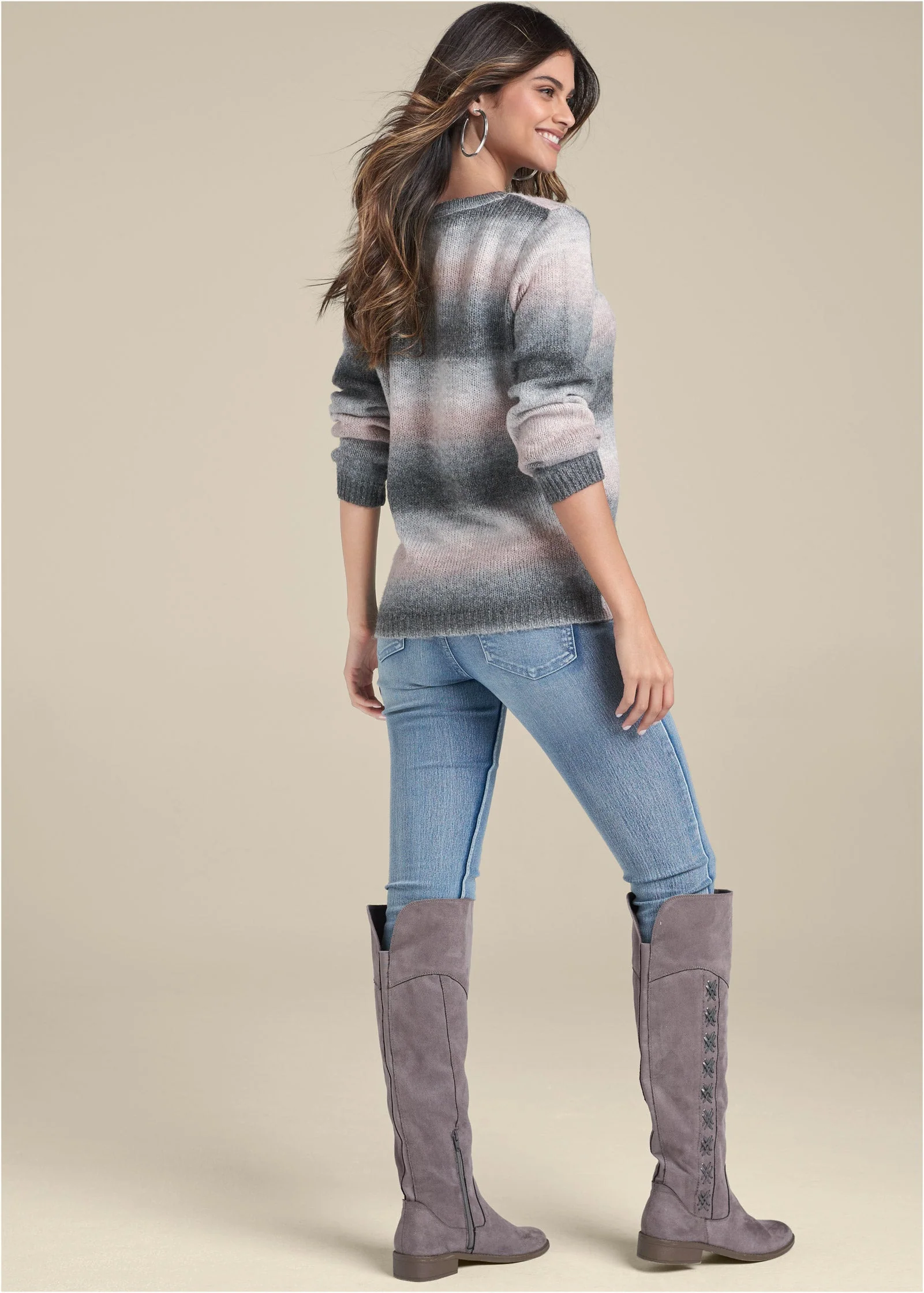 Ombre Stripe Sweater - Pink & Black - Image 2