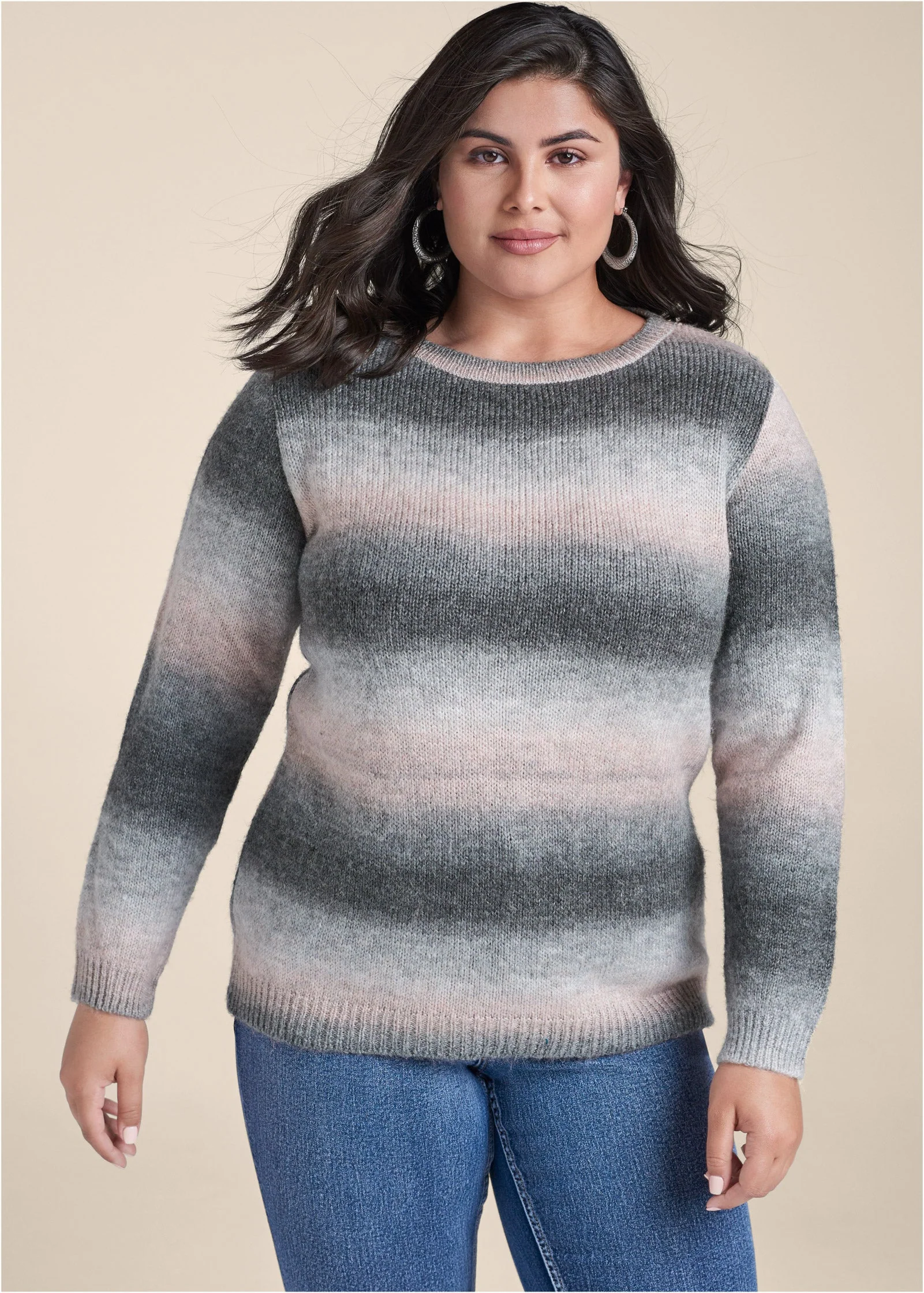 Ombre Stripe Sweater - Pink & Black - Image 8