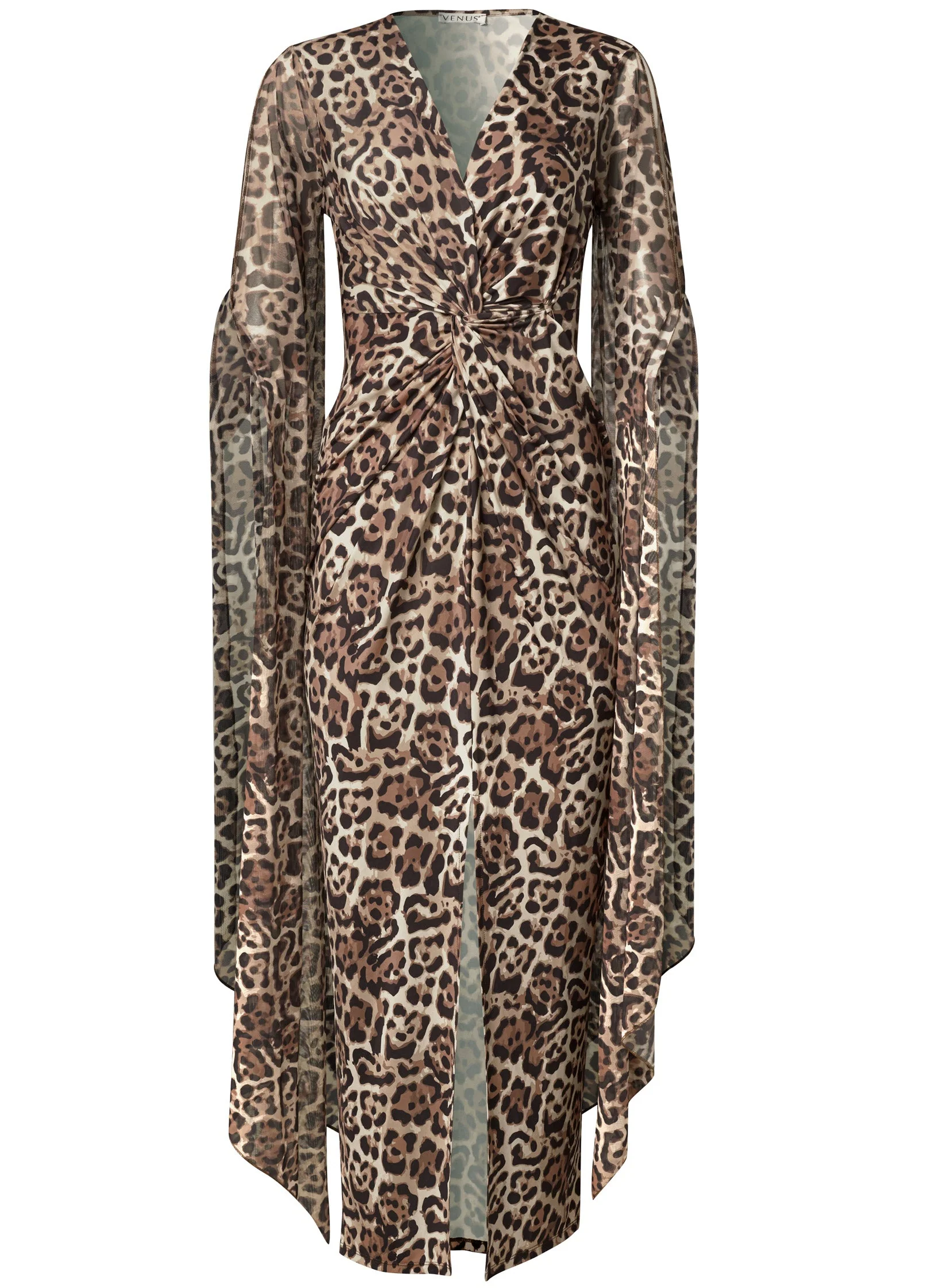 Exaggerated Sleeve Dress - Brown Multi - Image 5