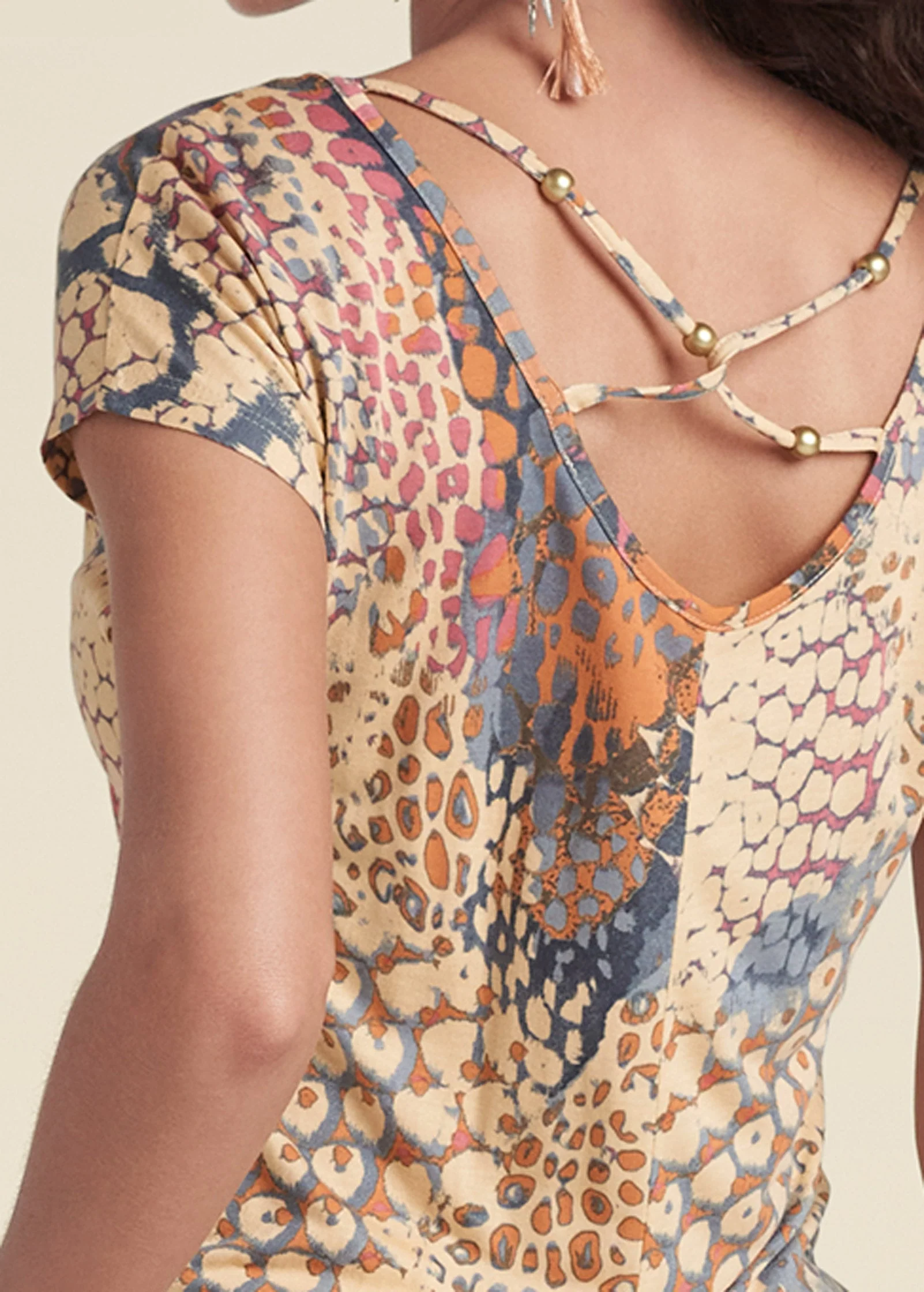 Abstract Mirage V-Neck Romper - Orange Multi - Image 5