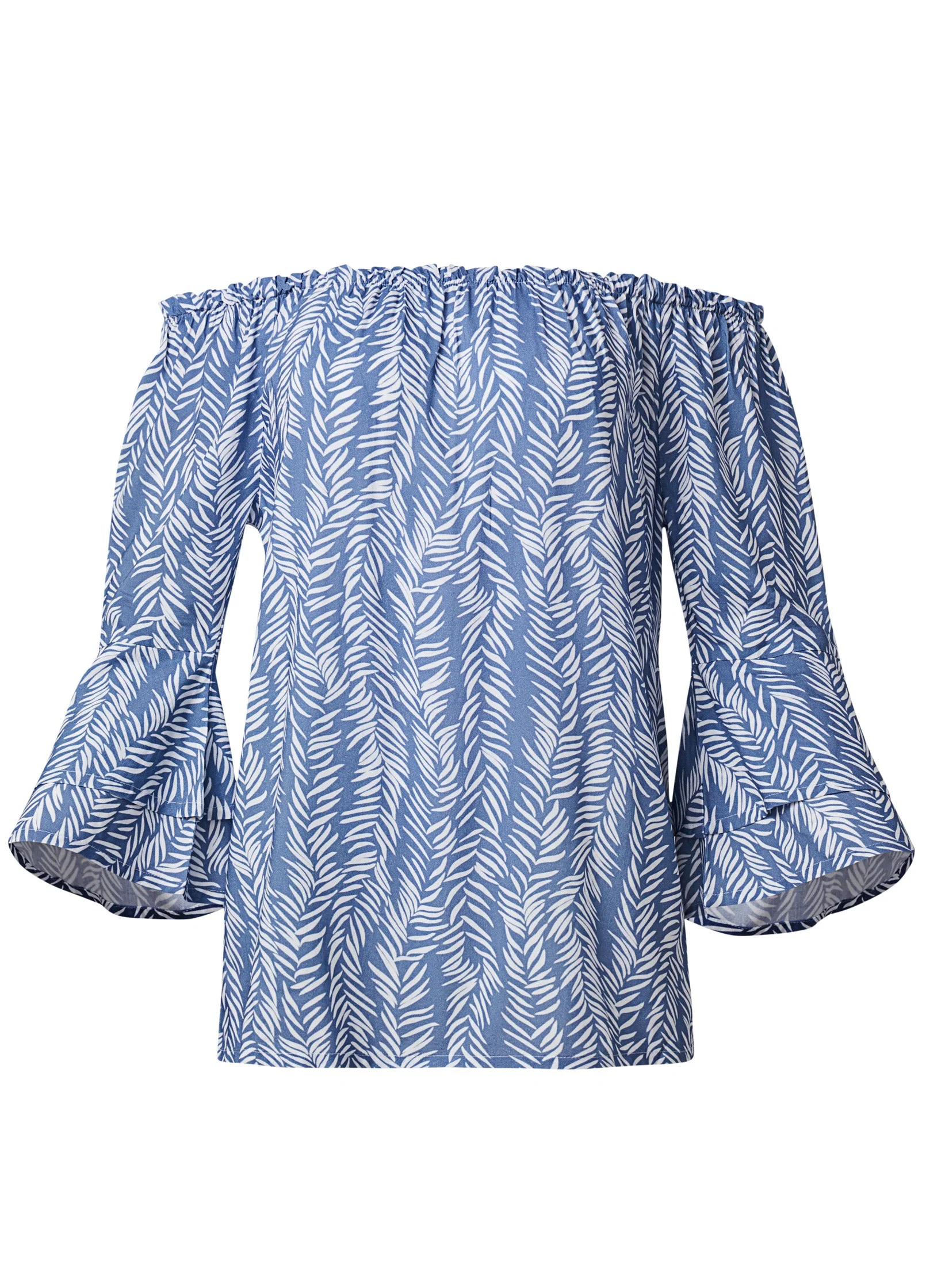 Off-The-Shoulder Printed Top - Blue & White - Image 6