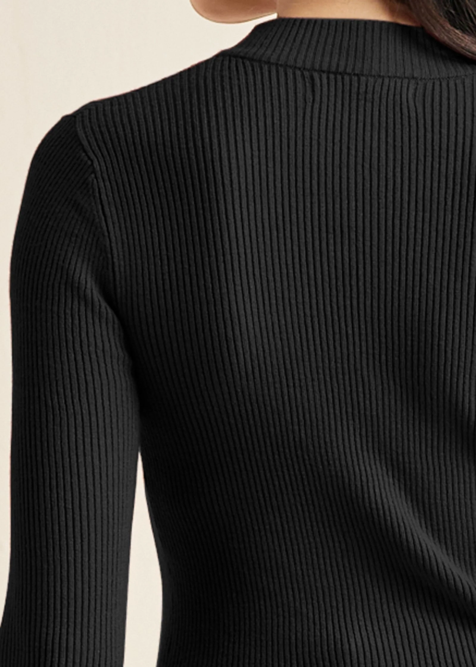 Ribbed Long Sleeve Top - Black - Image 4