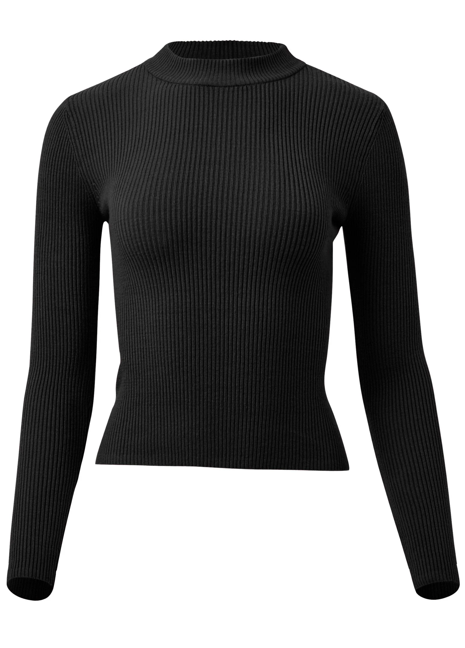 Ribbed Long Sleeve Top - Black - Image 5