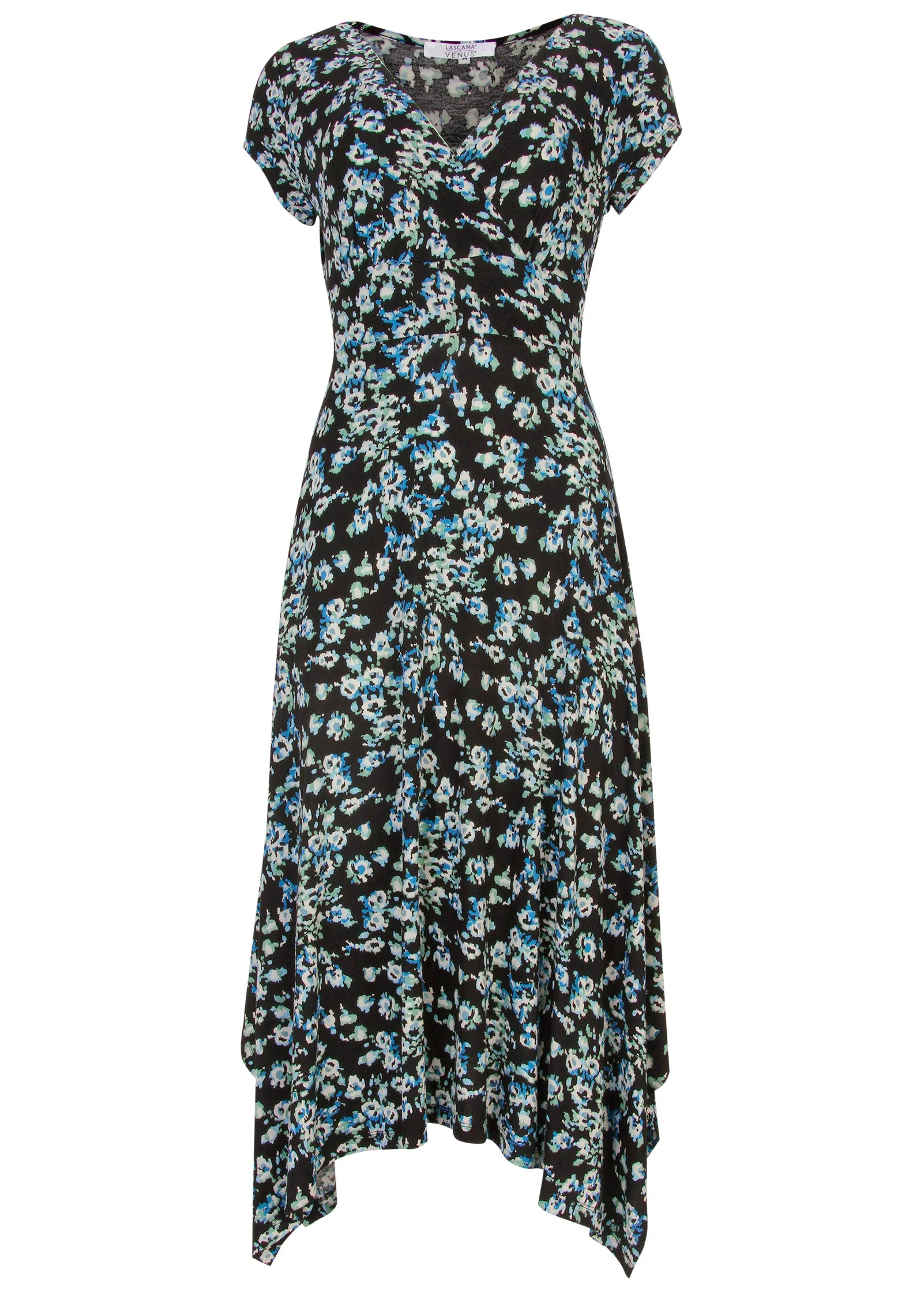 Floral Printed Dress - Black & Blue - Image 4
