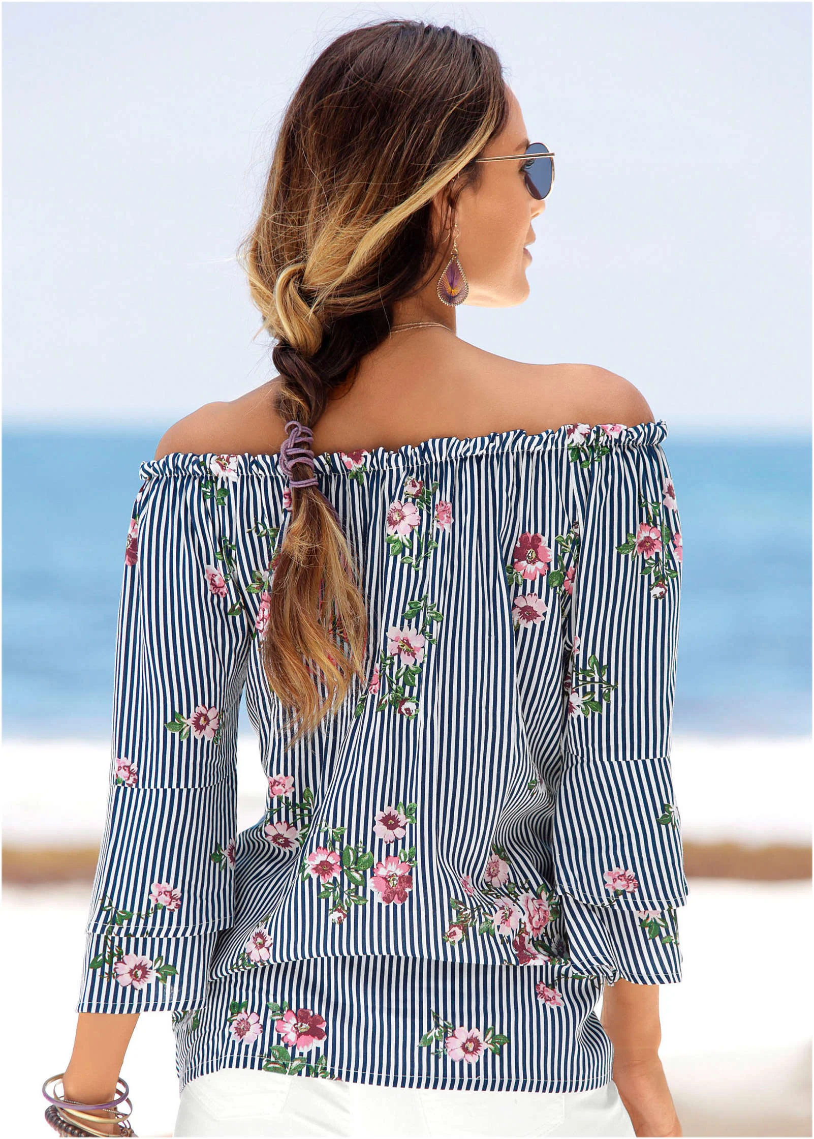 Floral 3/4 Sleeve Top - Blue Multi - Image 2