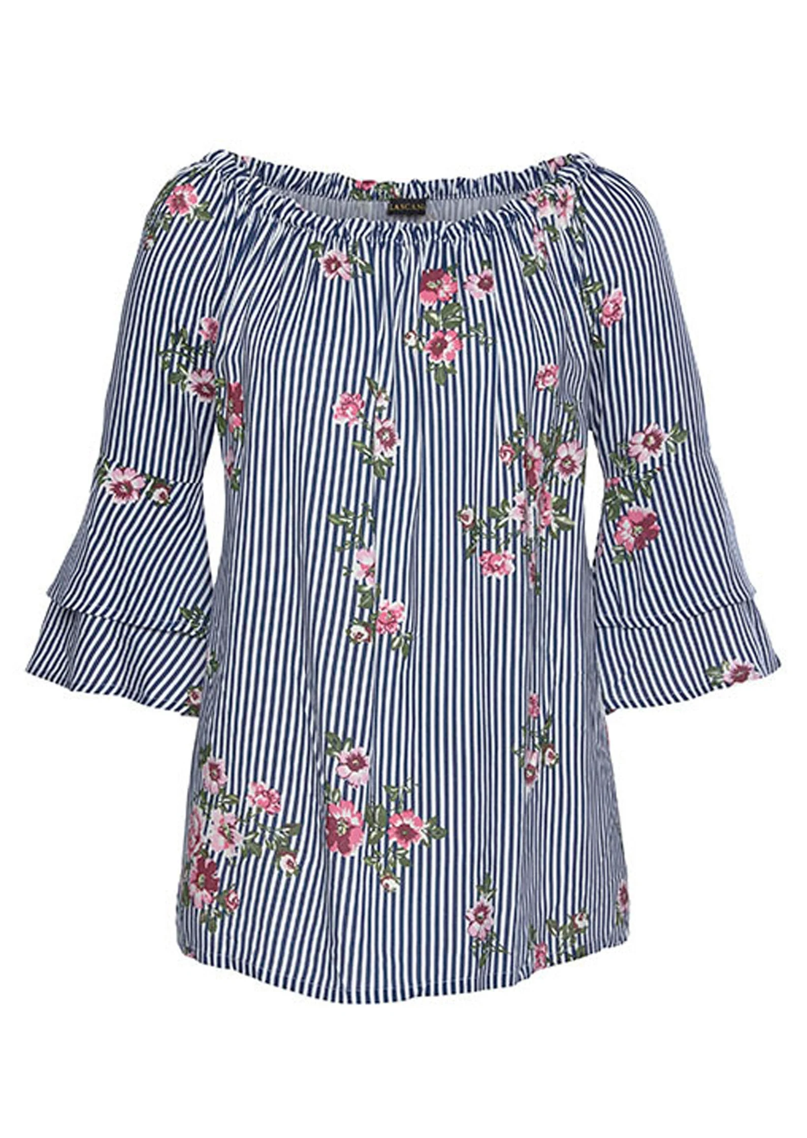 Floral 3/4 Sleeve Top - Blue Multi - Image 3