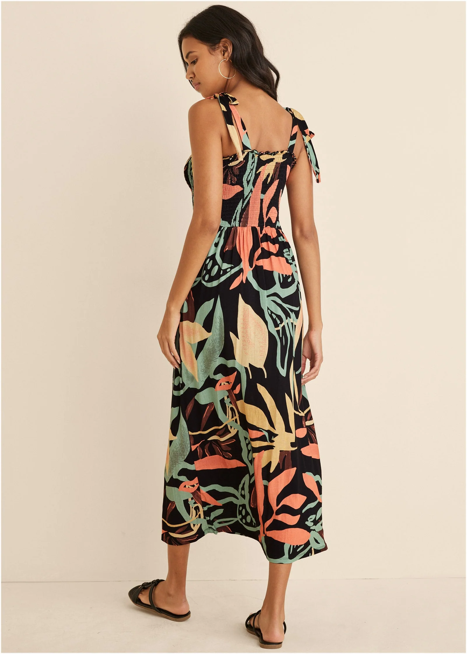 Smocked Maxi Dress - Black Multi - Image 2