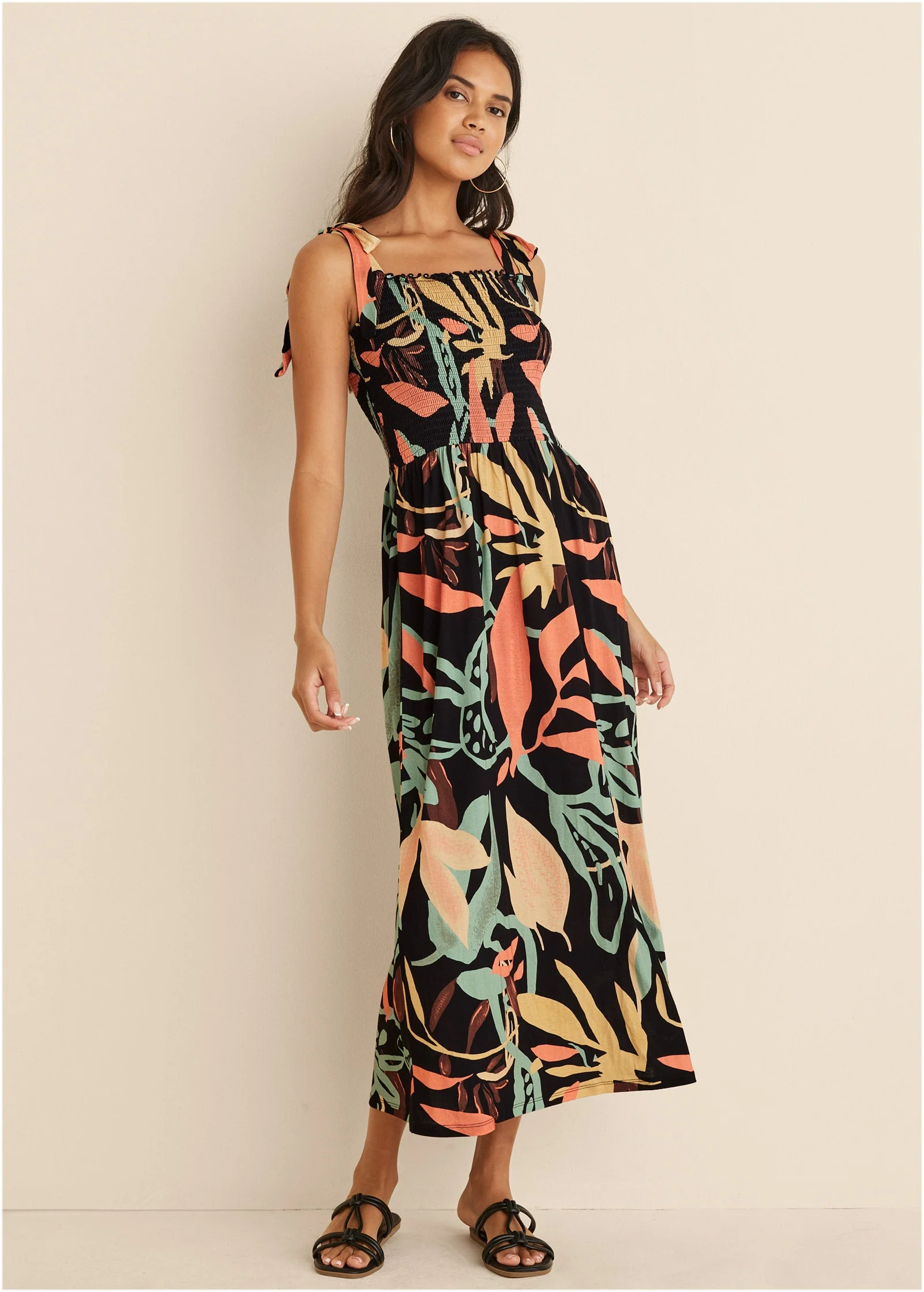 Smocked Maxi Dress - Black Multi - Image 6