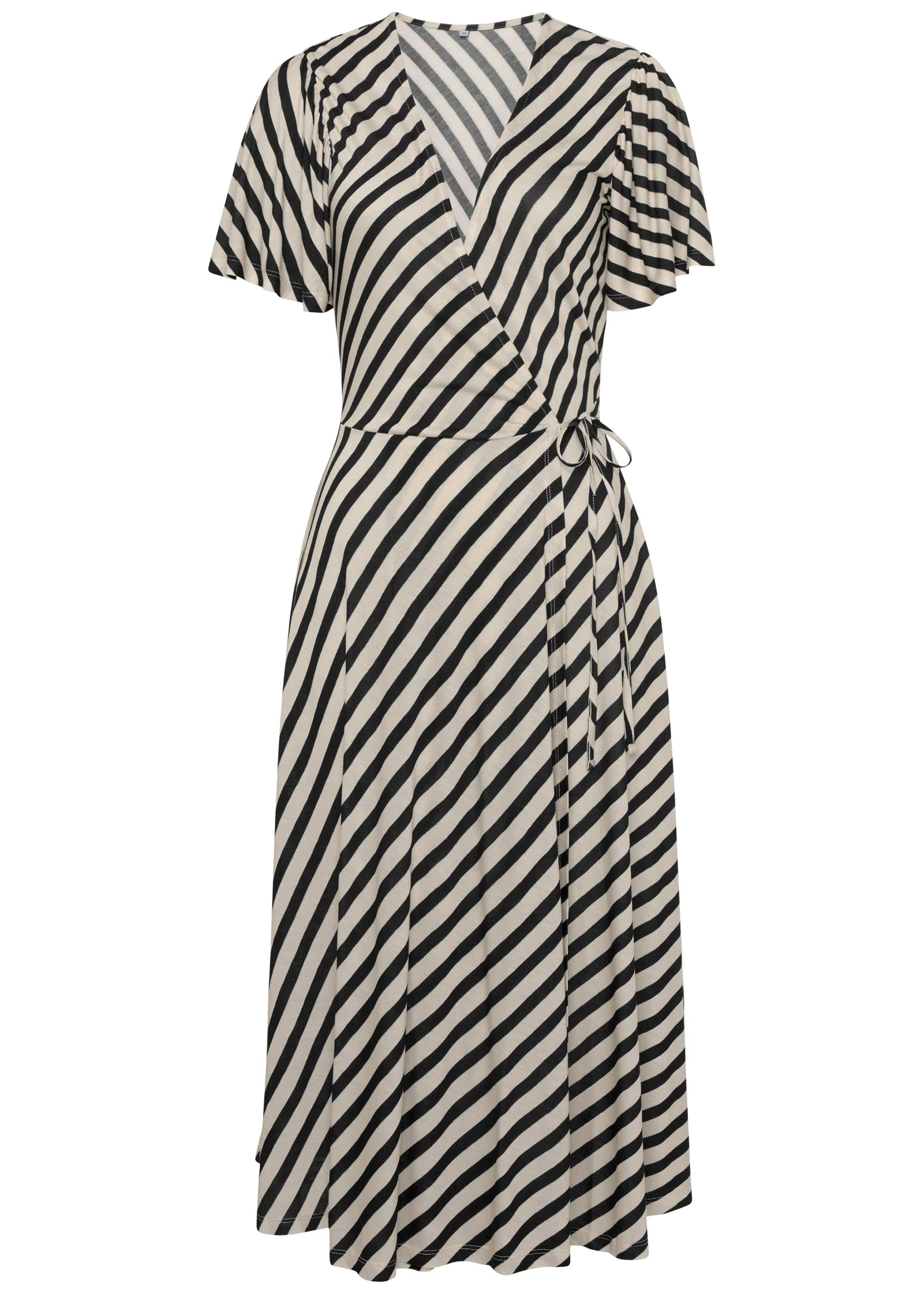 Faux Wrap Midi Dress - Black & White - Image 2