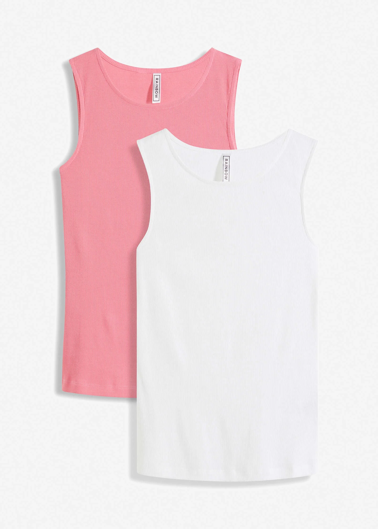 Pack Of 2 Ribbed Tank Tops - White & Pink - Image 6