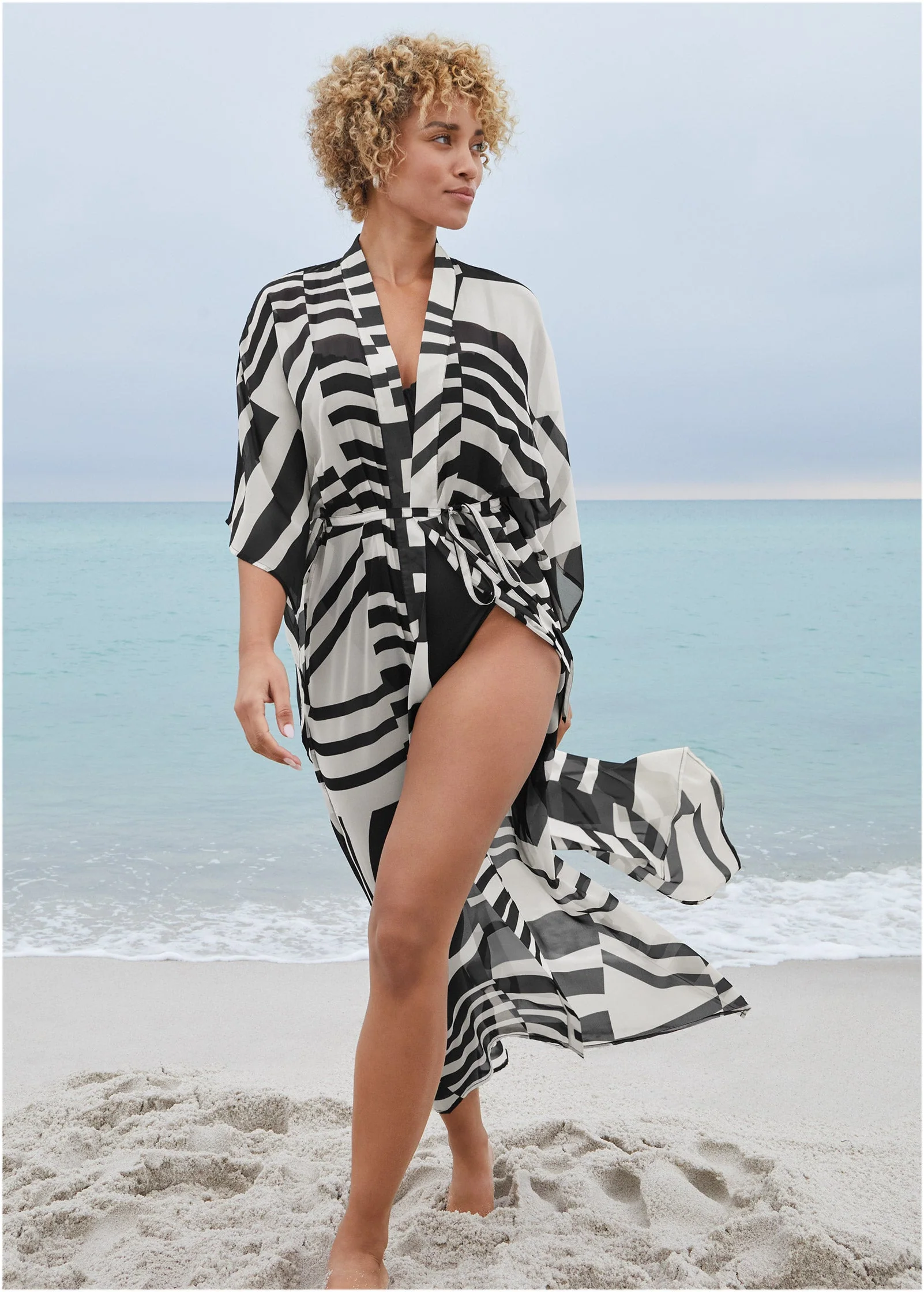 Front Tie Kimono Cover-Up - Modern Abstract