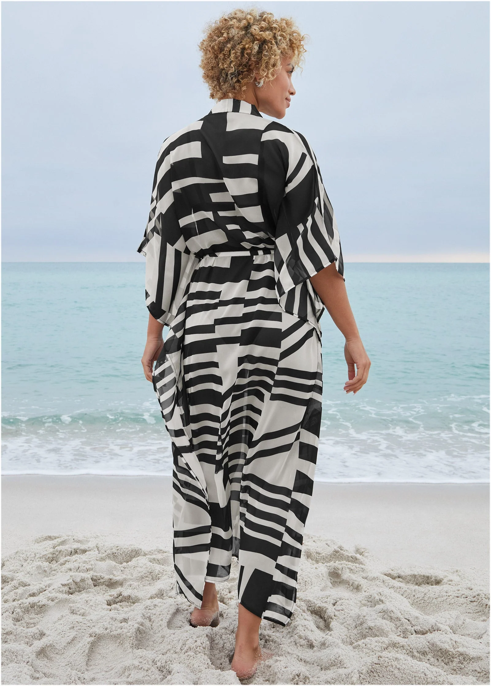 Front Tie Kimono Cover-Up - Modern Abstract - Image 2