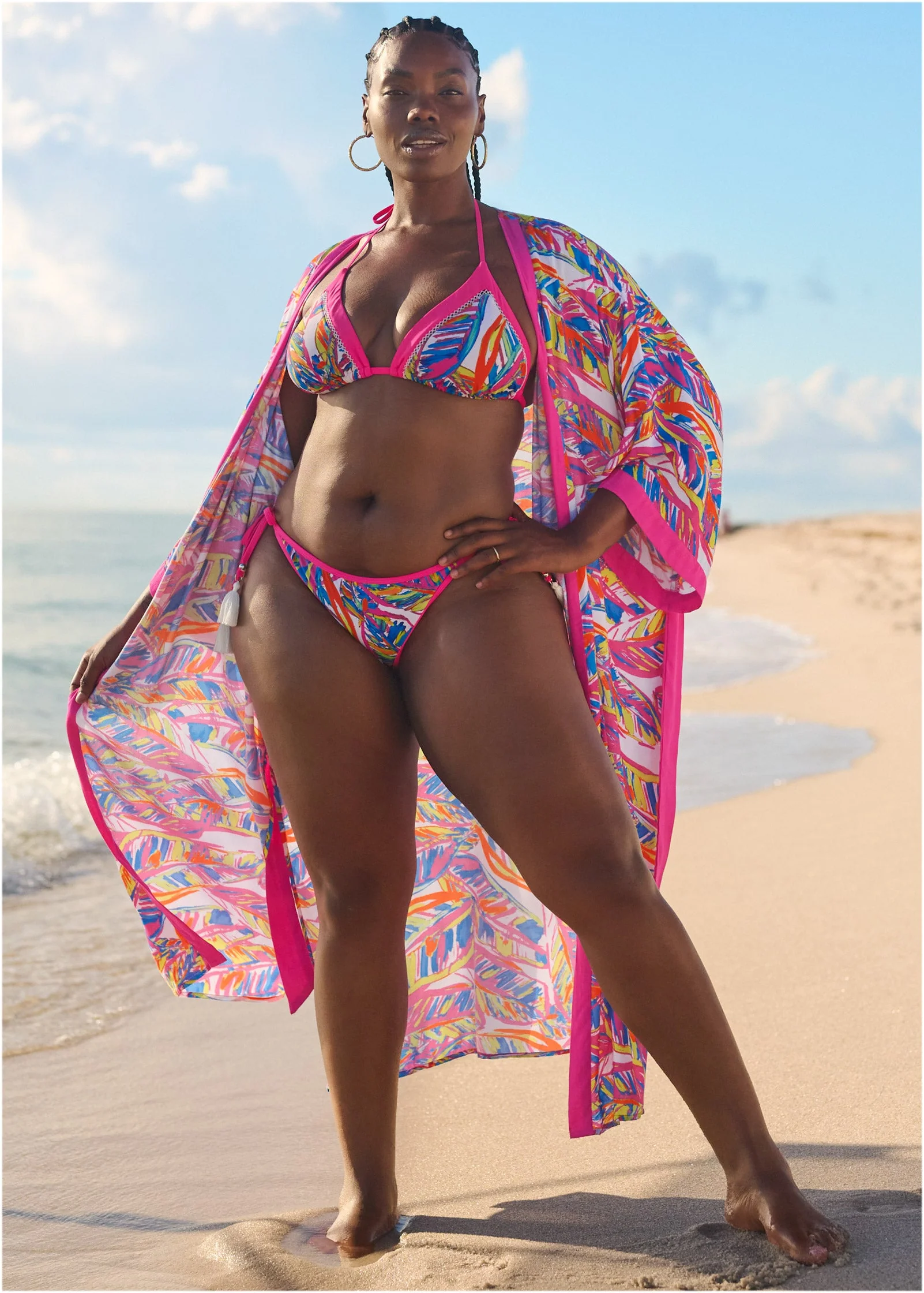 Midi Kimono Cover-Up - Bright Palm - Image 4