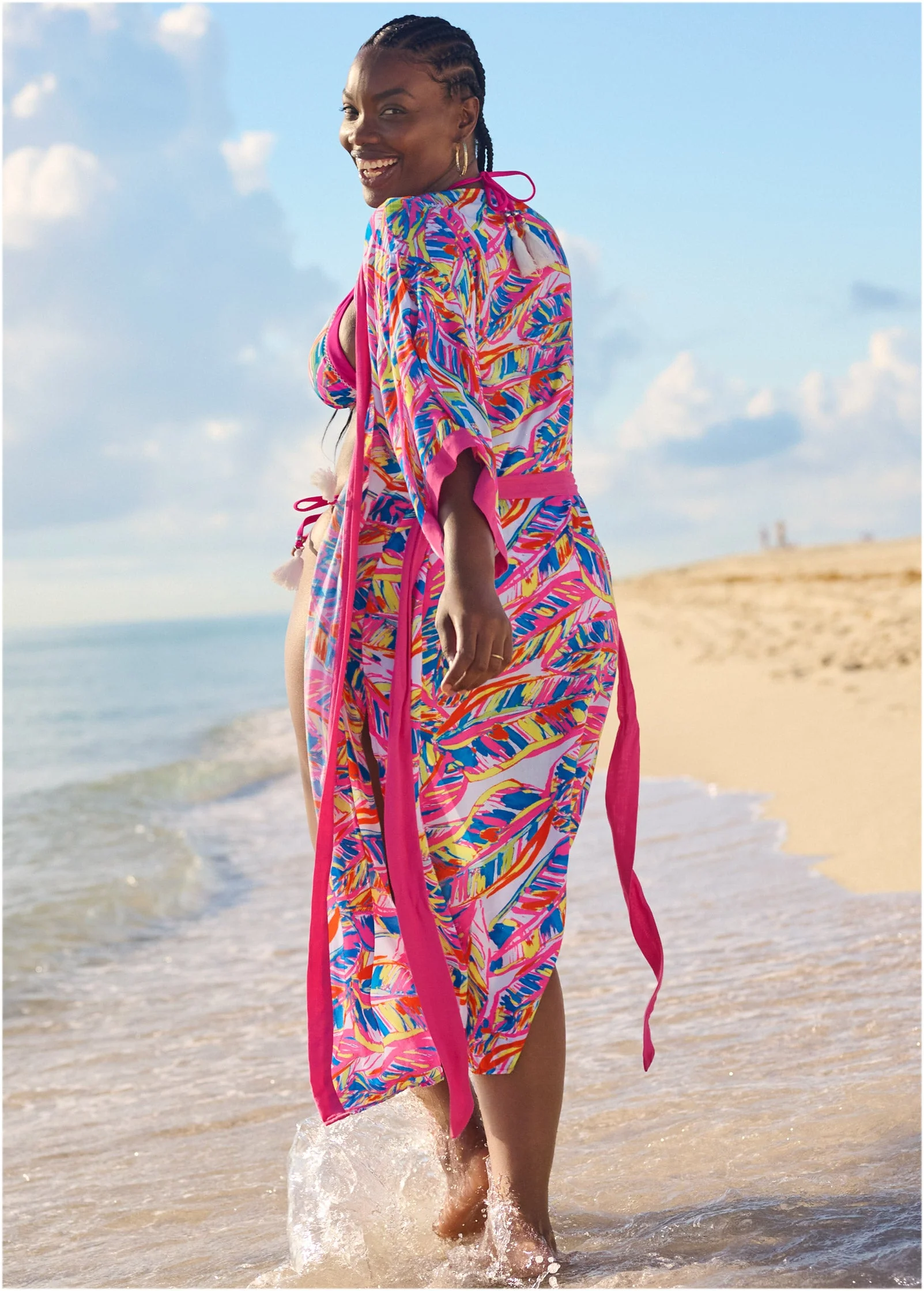Midi Kimono Cover-Up - Bright Palm - Image 5
