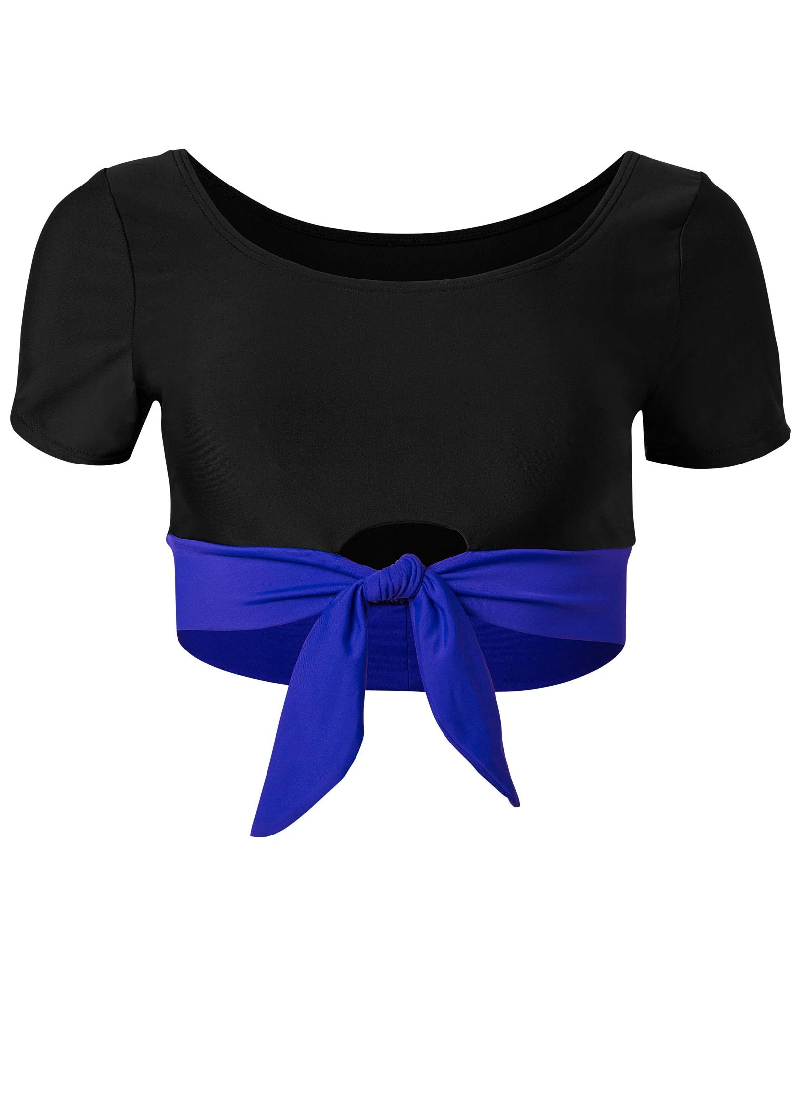 Tie-Front Short Sleeve Top - Cobalt & Black - Image 3
