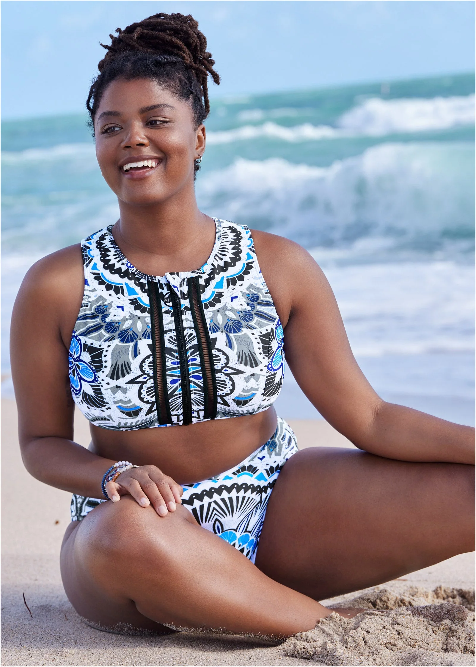 Lorelai High-Neck Zip Top - Calypso Bloom - Image 7