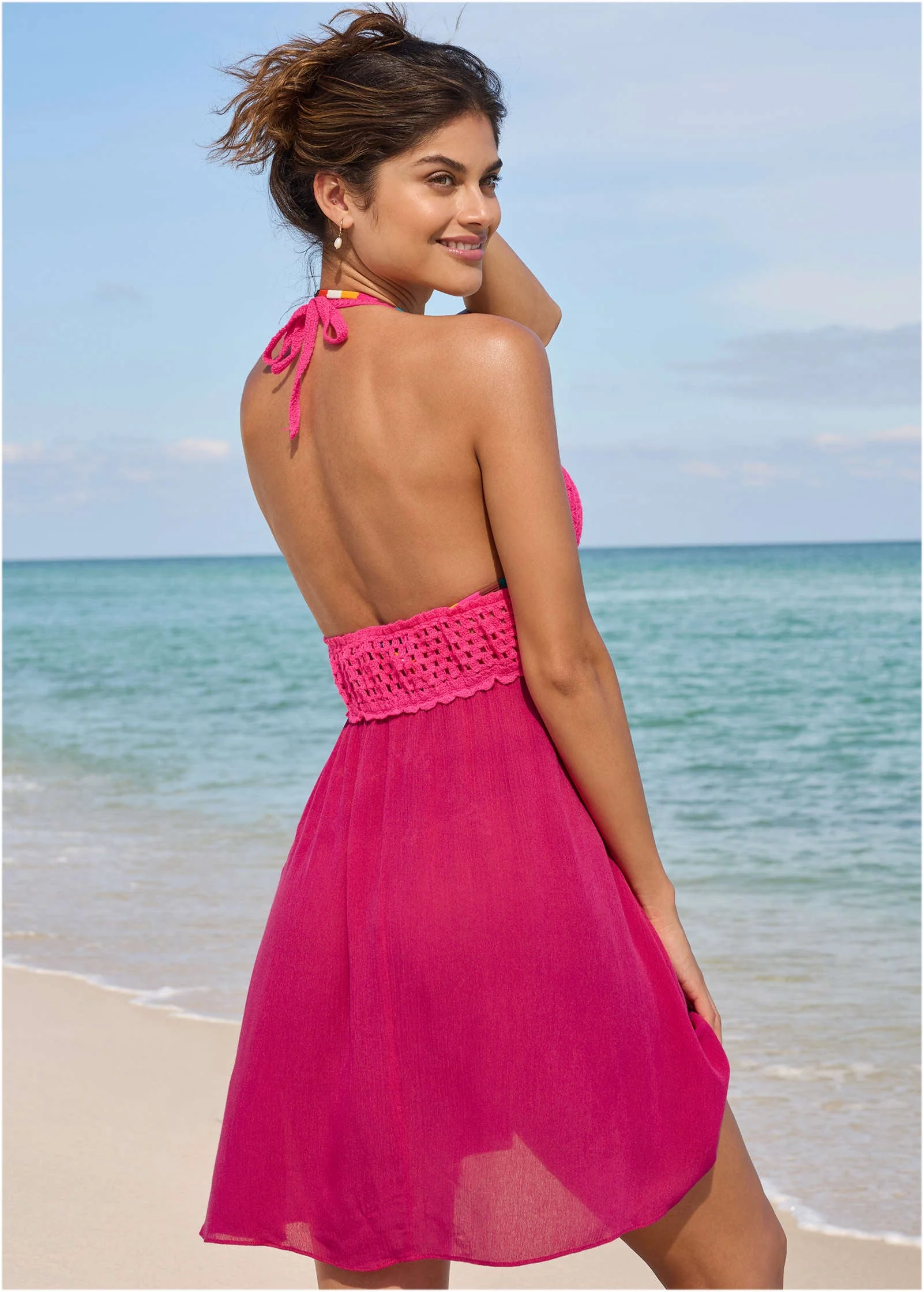 Crochet Top Cover-Up Dress - Raspberry - Image 2
