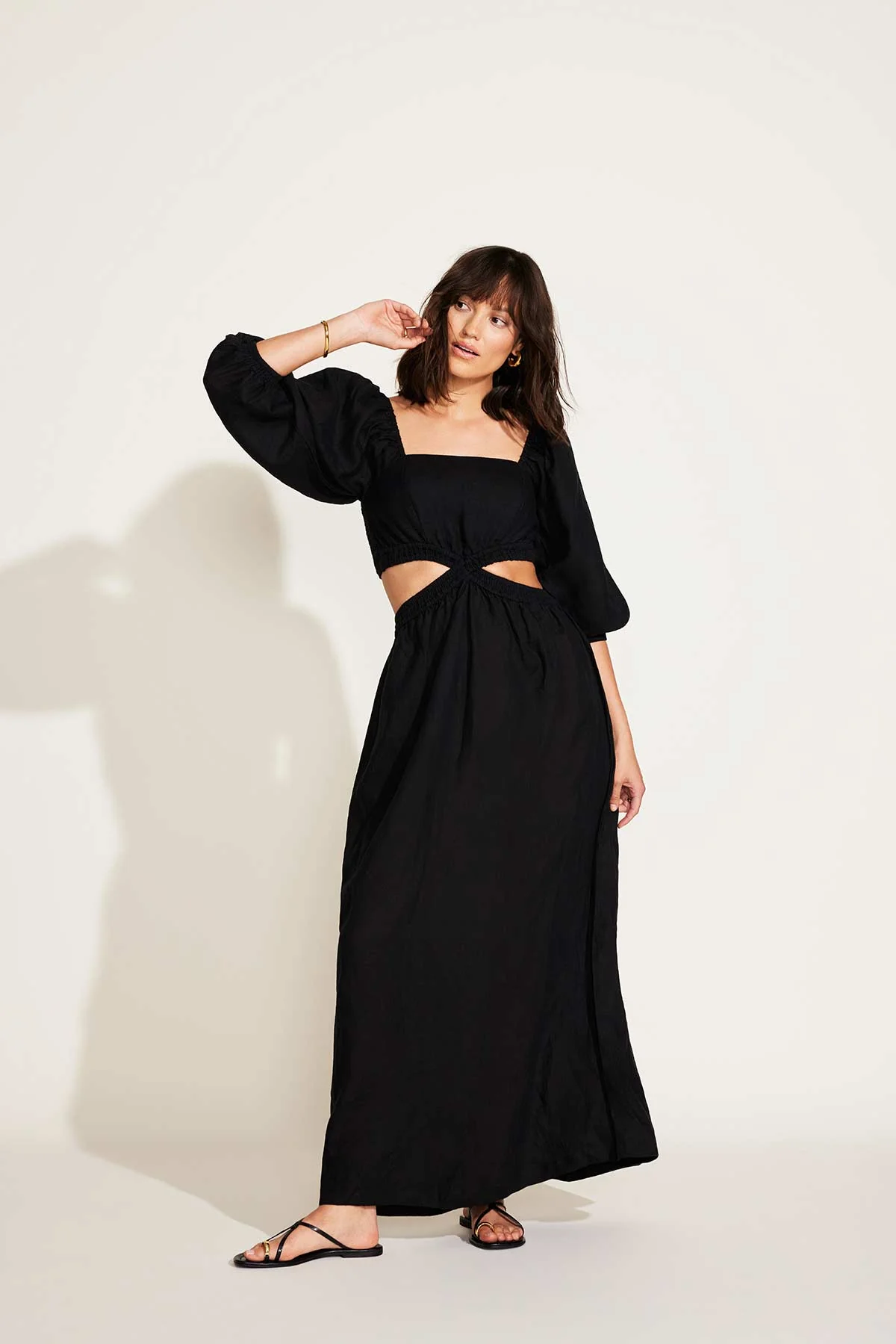 Cierra Cut Out Dress - Black EcoLinen - Image 3
