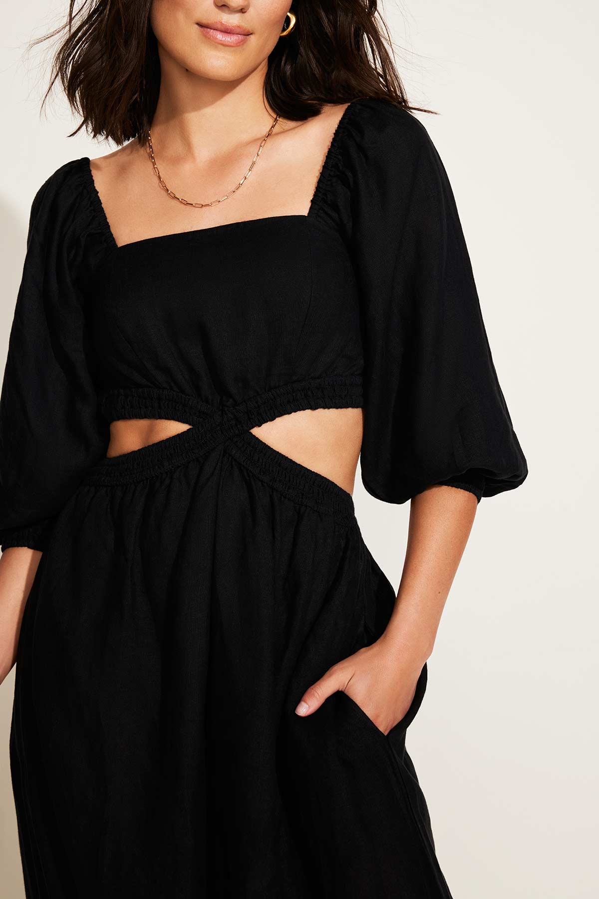 Cierra Cut Out Dress - Black EcoLinen - Image 4