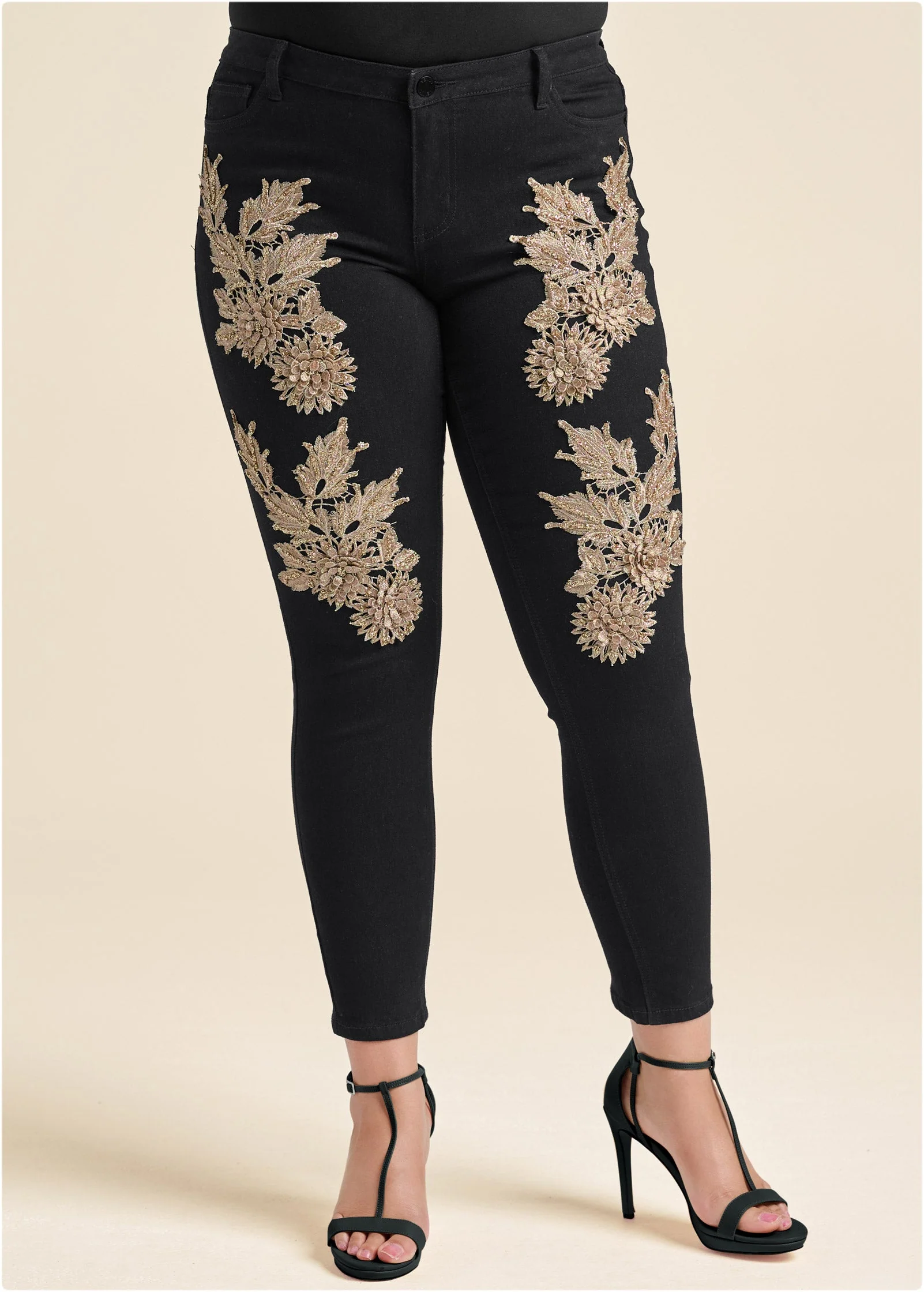 Floral Embellished Jeans - Black Multi - Image 11