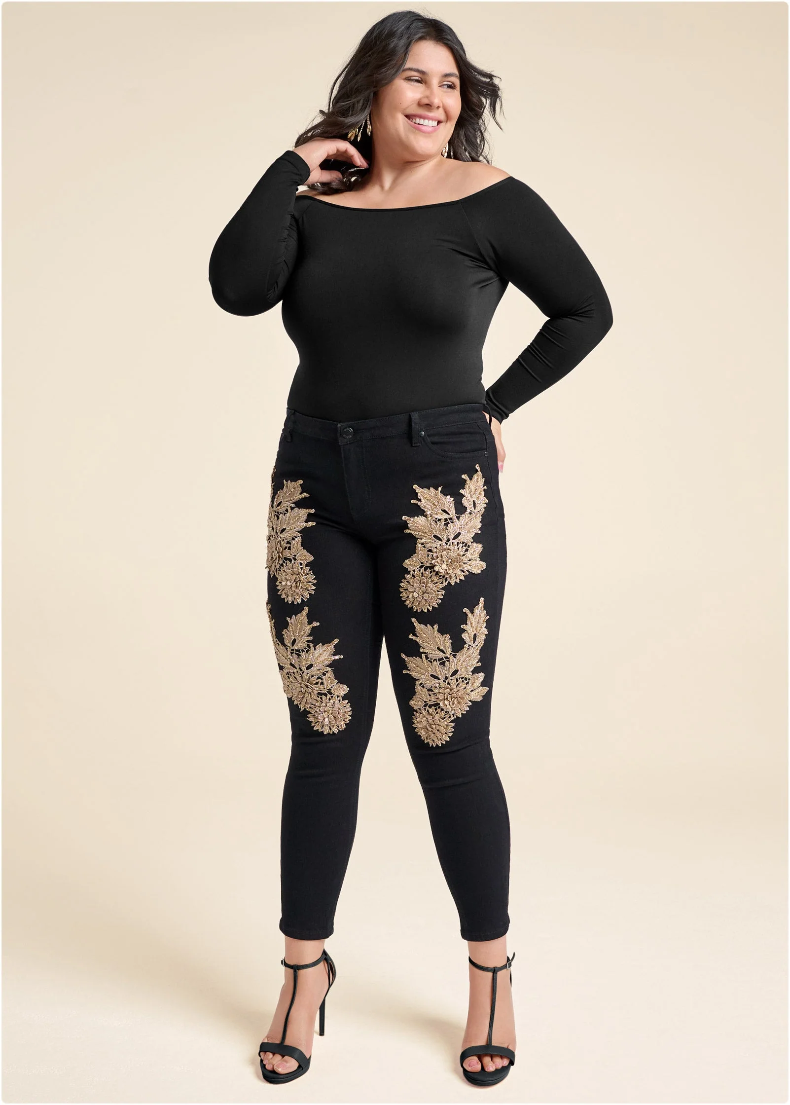 Floral Embellished Jeans - Black Multi - Image 14
