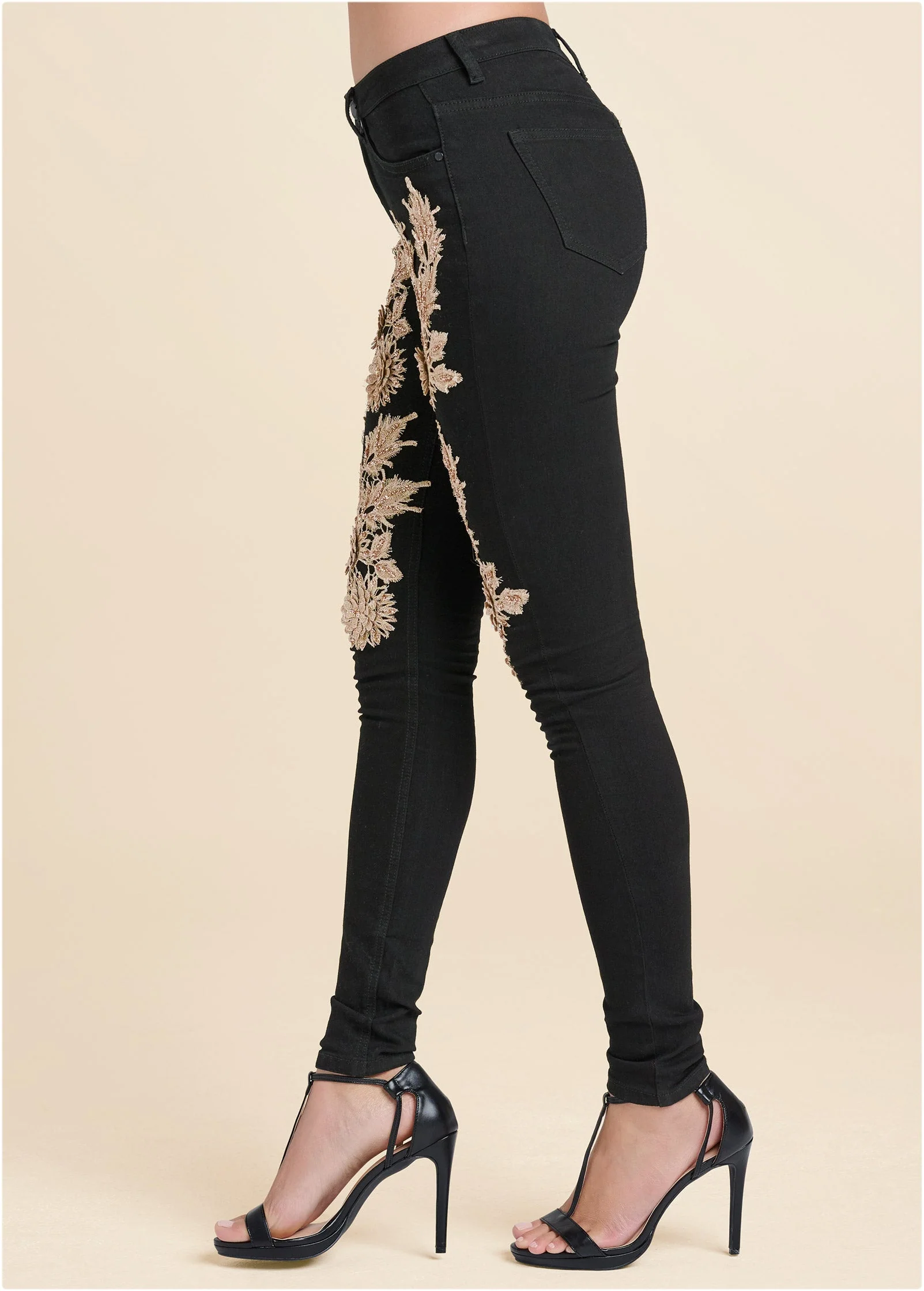 Floral Embellished Jeans - Black Multi - Image 4