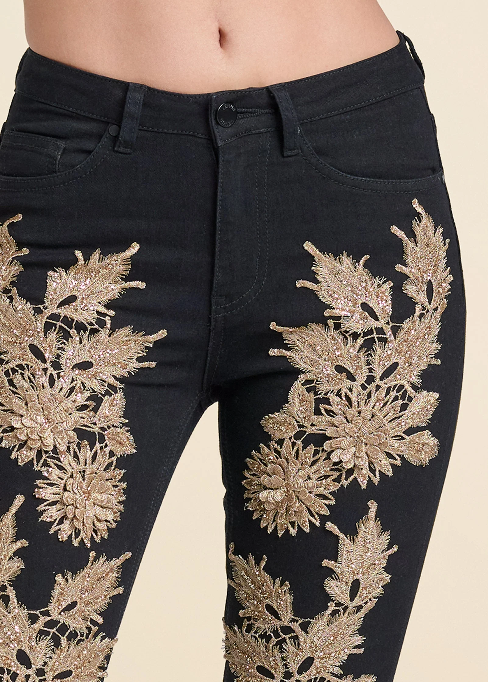 Floral Embellished Jeans - Black Multi - Image 5