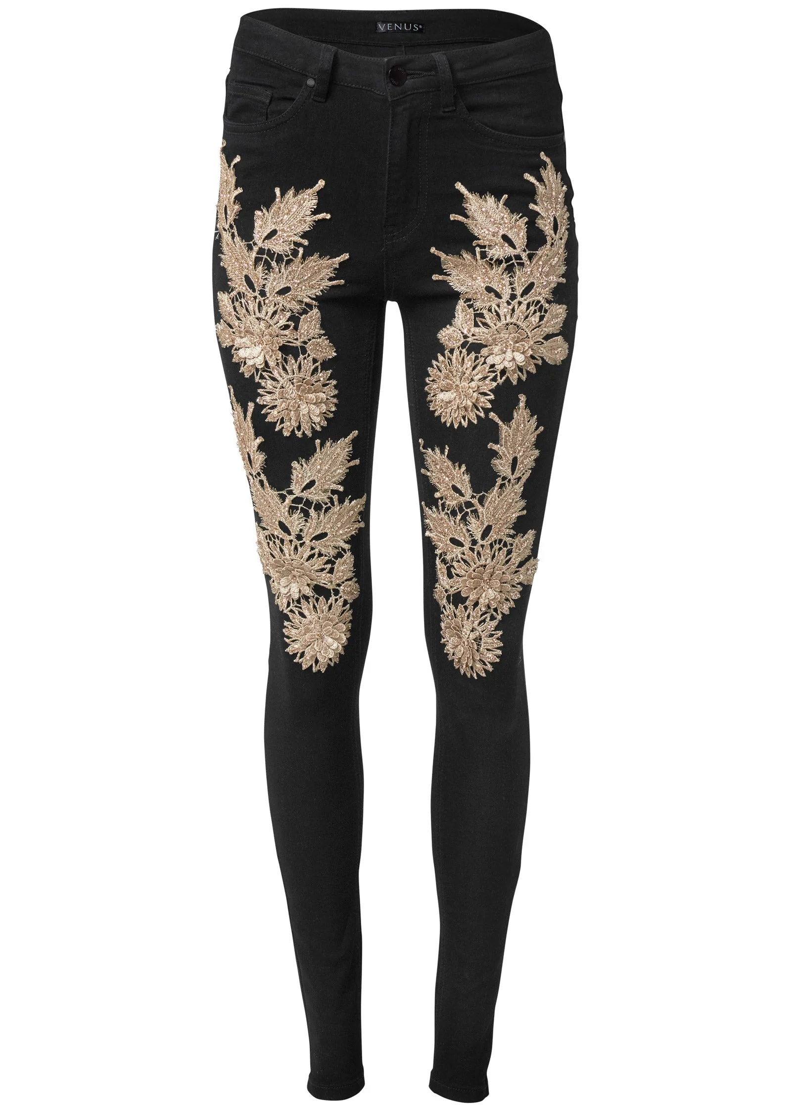 Floral Embellished Jeans - Black Multi - Image 7