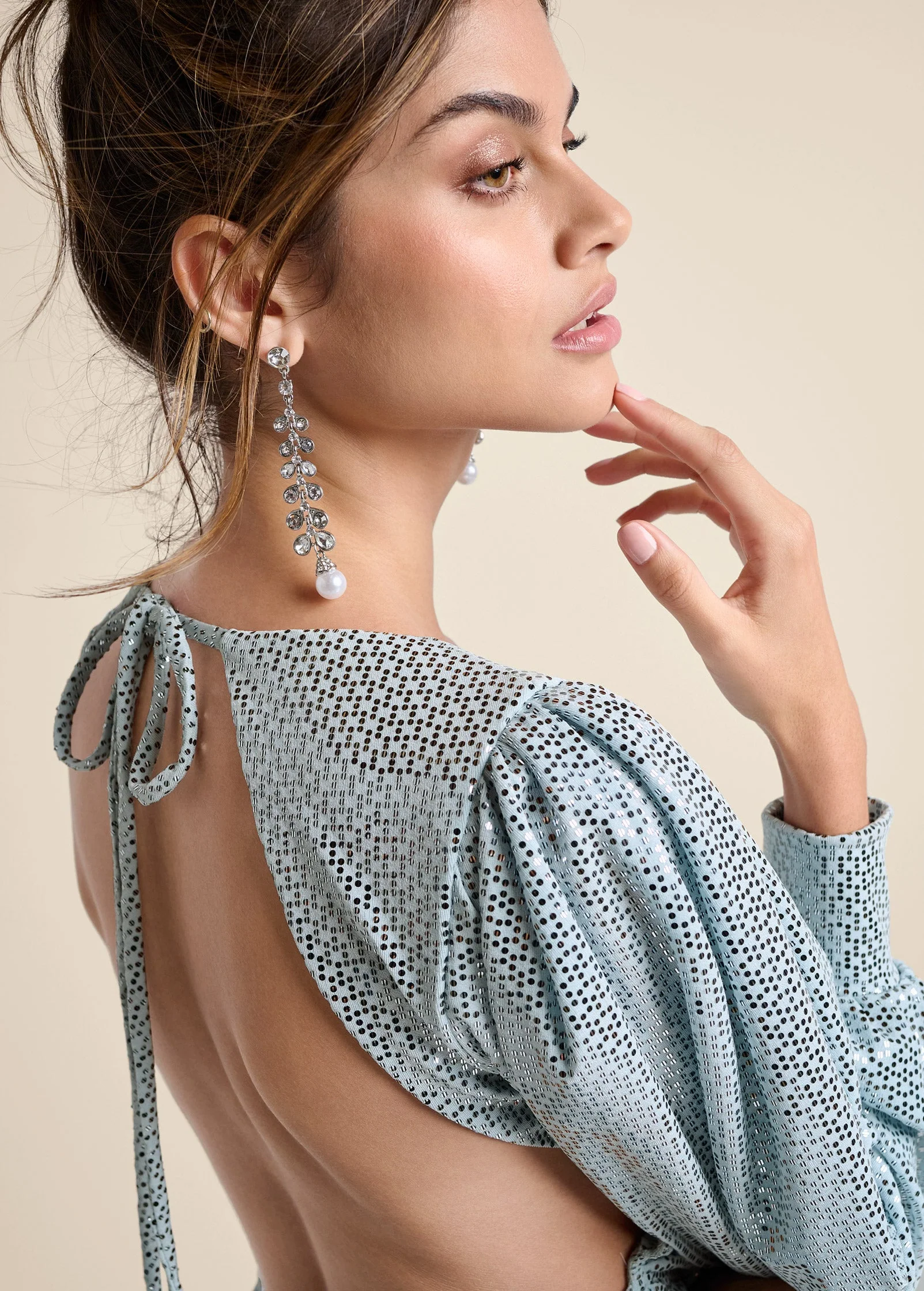 Open-Back Shimmer Dress - Blue Metallic - Image 4