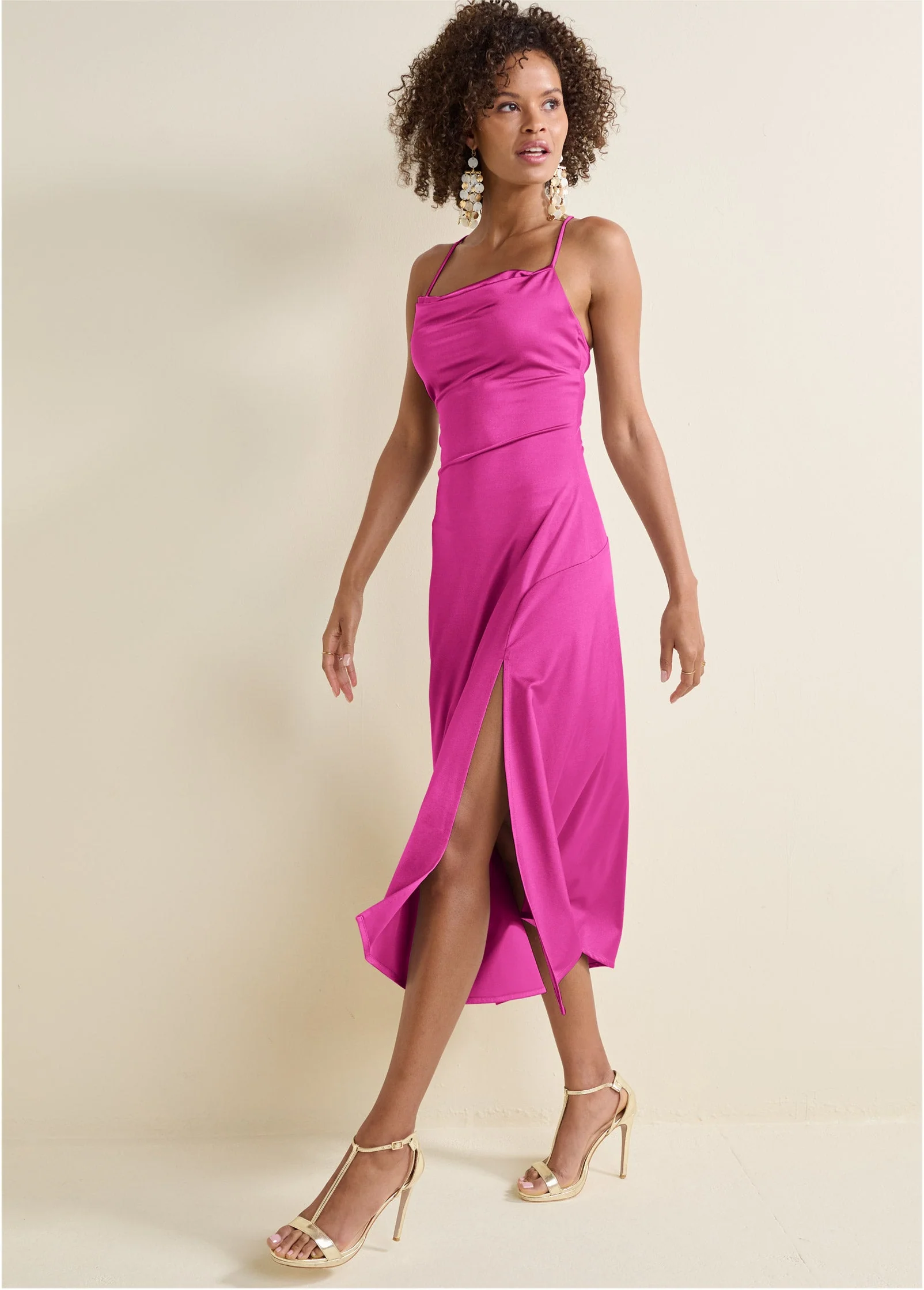 Satin Midi Dress - Fuchsia - Image 6