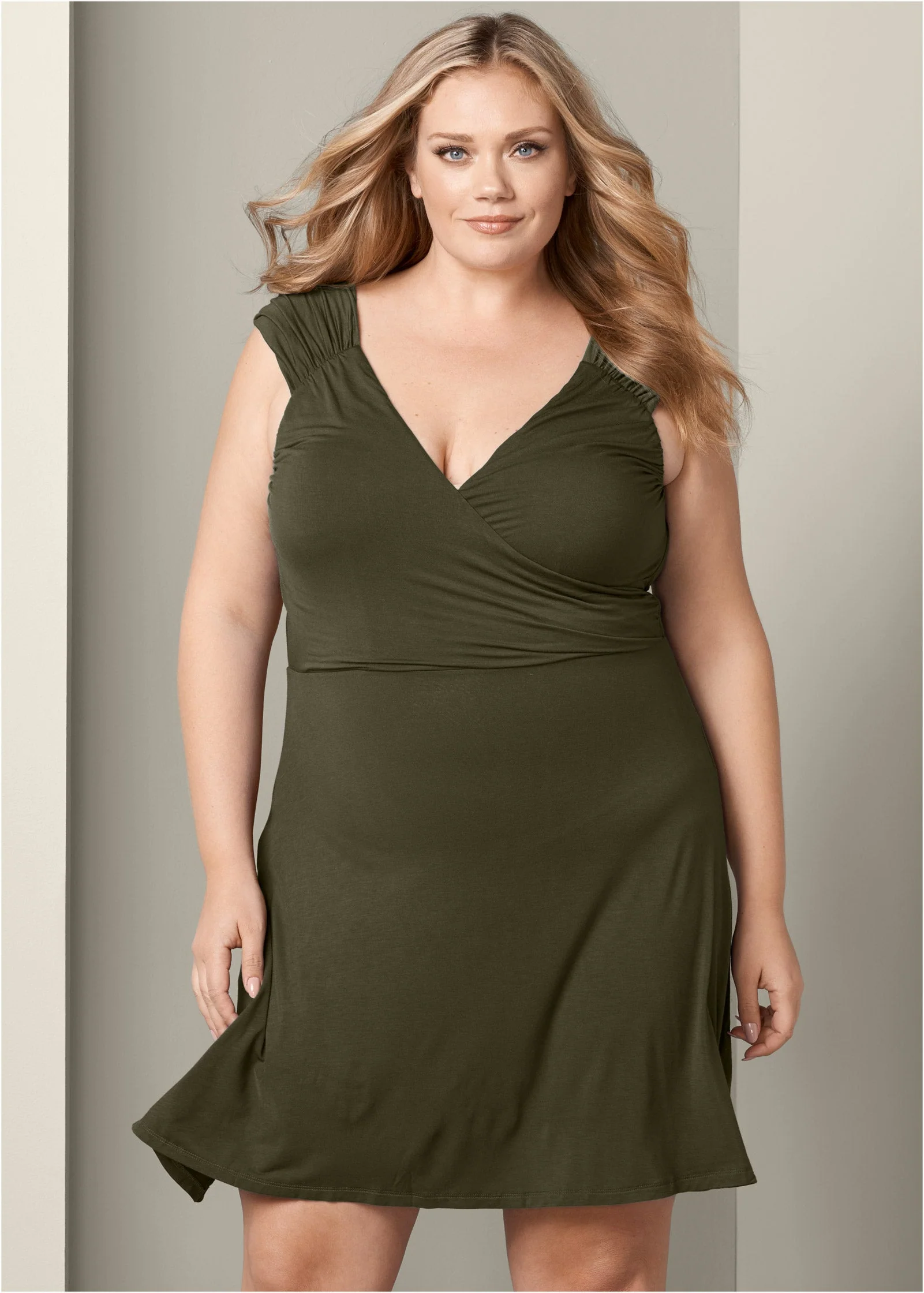 Draped Front Dress - Olive - Image 6