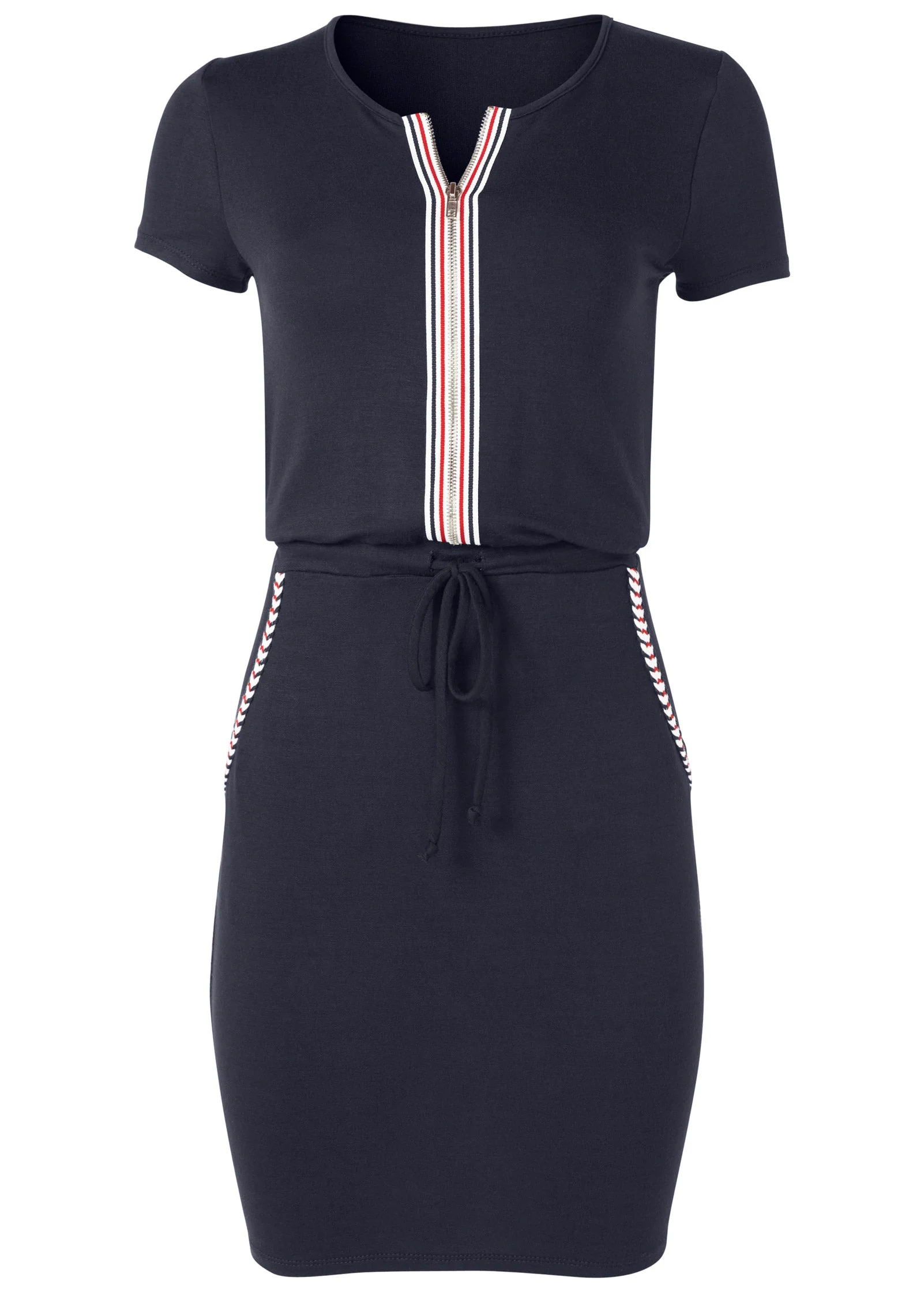 Zip-Front Lounge Dress - Navy - Image 6
