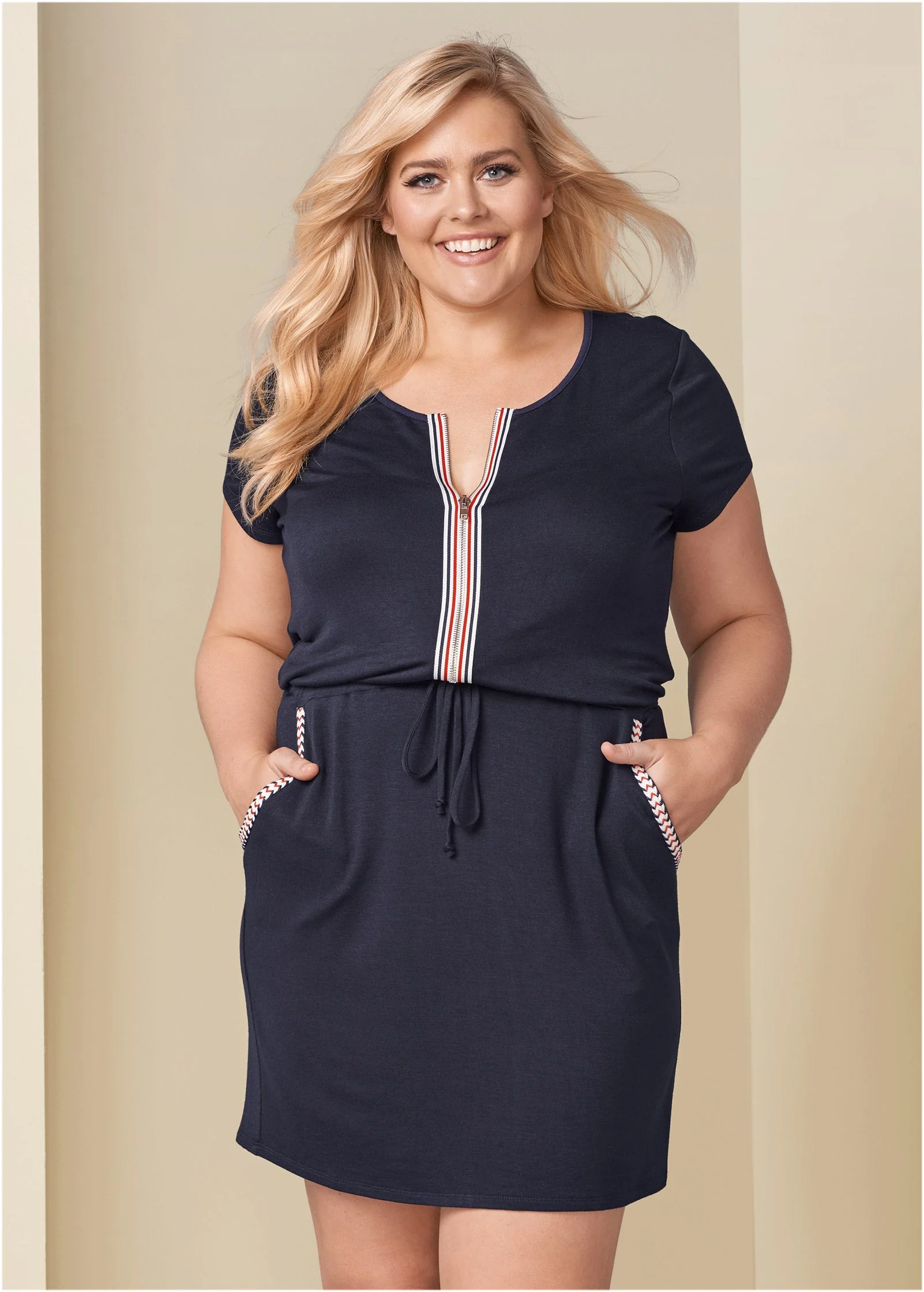 Zip-Front Lounge Dress - Navy - Image 7