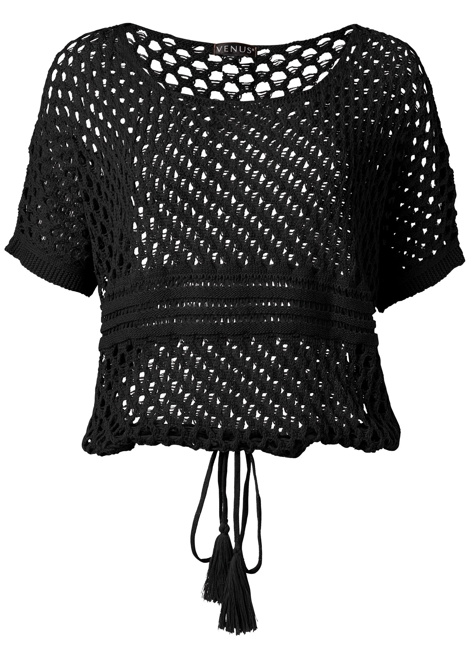Cotton Open Knit Sweater - Jet Black - Image 4