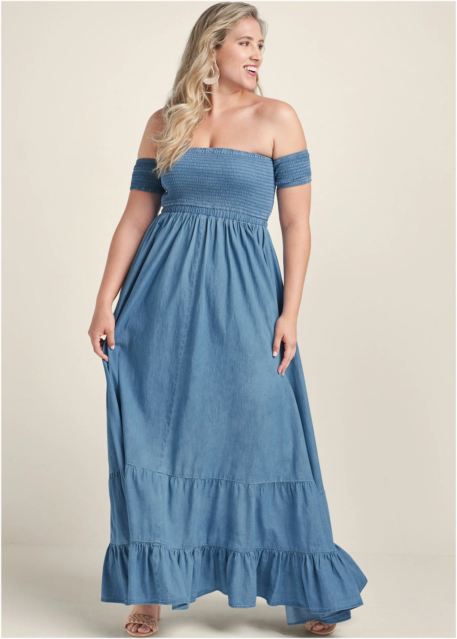 Off-The-Shoulder Maxi Dress - Medium Wash - Image 7