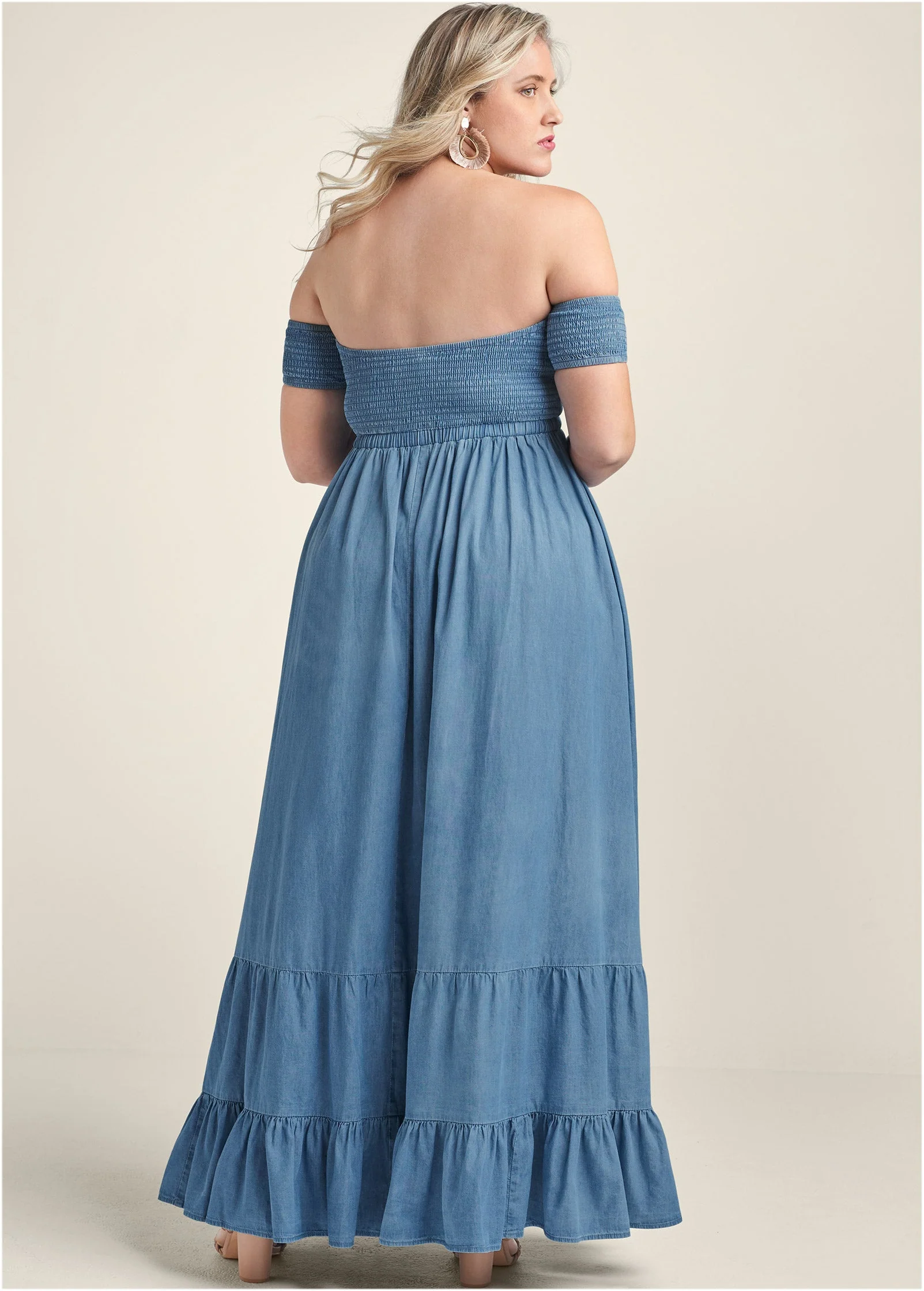 Off-The-Shoulder Maxi Dress - Medium Wash - Image 8