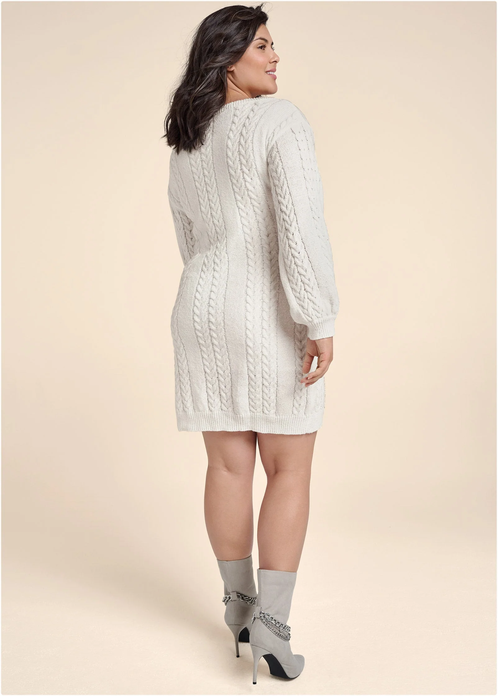 Rhinestone Embellished Sweater Dress  - Cloud Dancer - Image 10