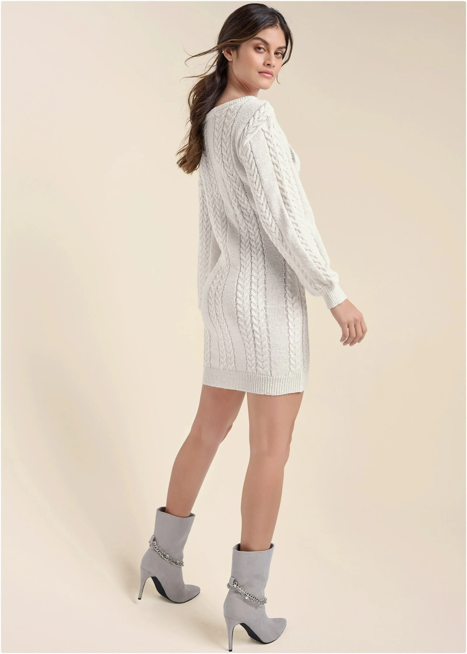 Rhinestone Embellished Sweater Dress  - Cloud Dancer - Image 3