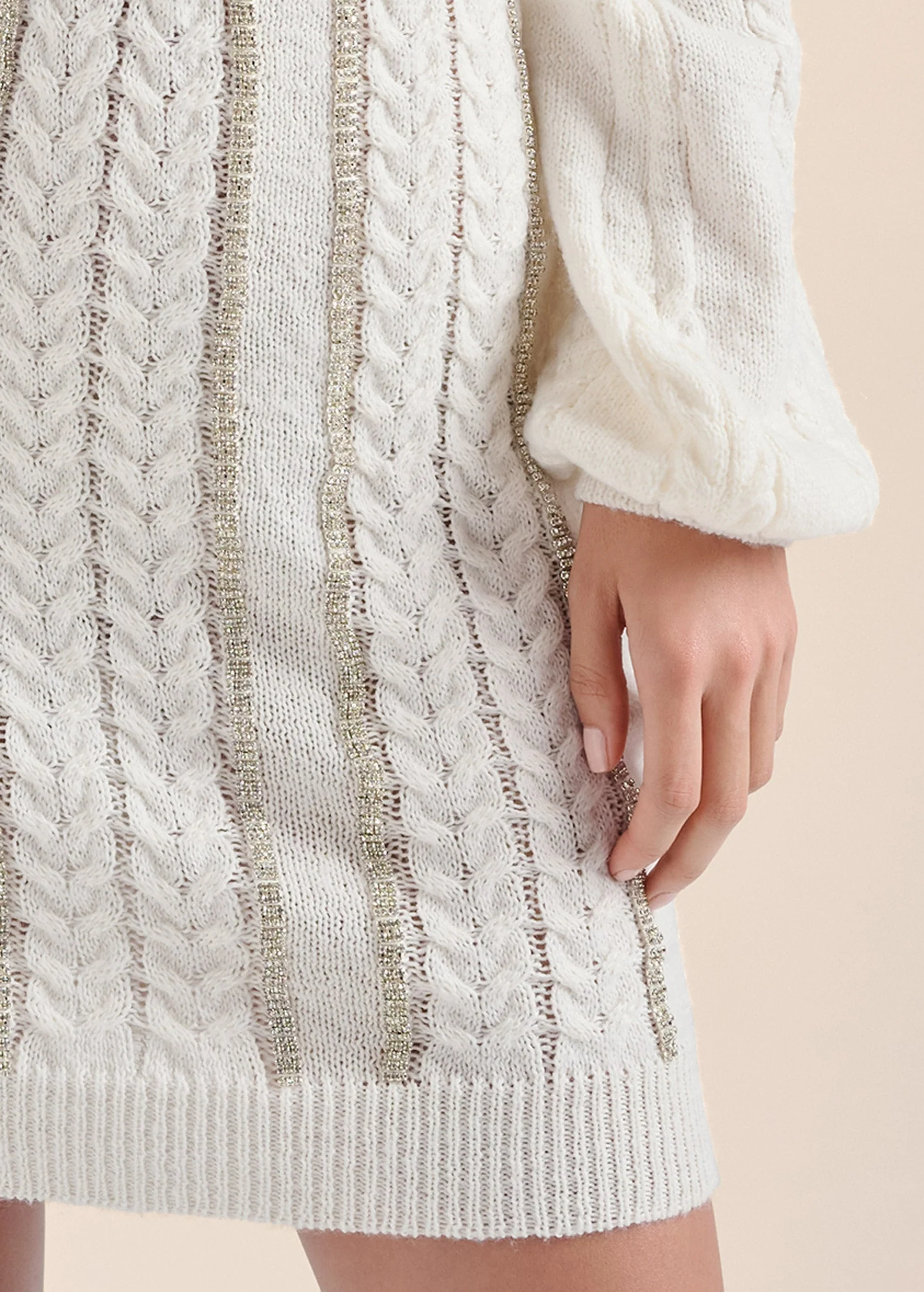 Rhinestone Embellished Sweater Dress  - Cloud Dancer - Image 5