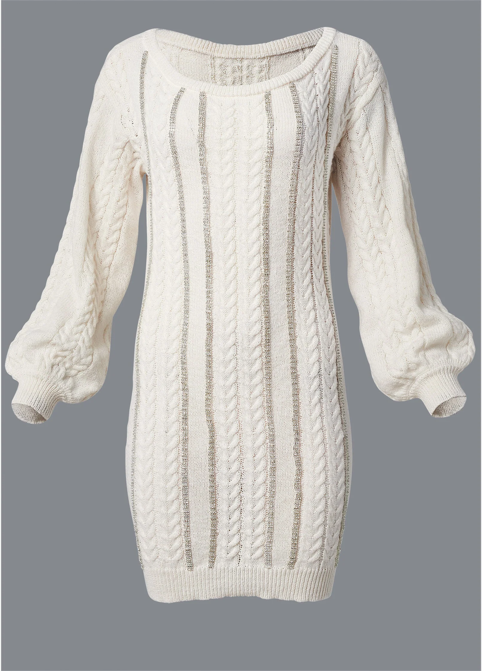 Rhinestone Embellished Sweater Dress  - Cloud Dancer - Image 6