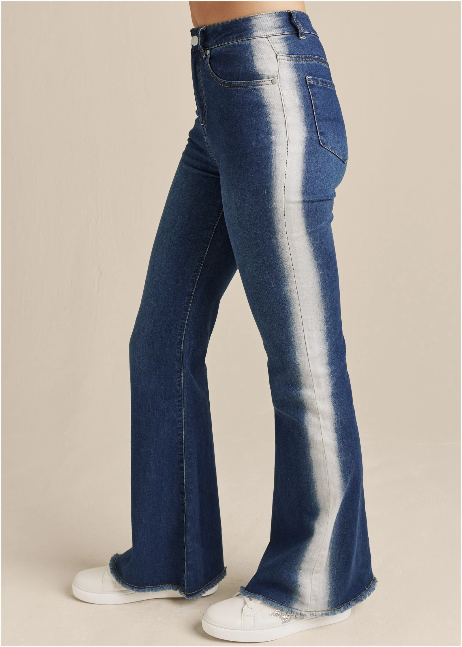 Side Stripe Flare Leg Jeans - Denim Multi - Image 4