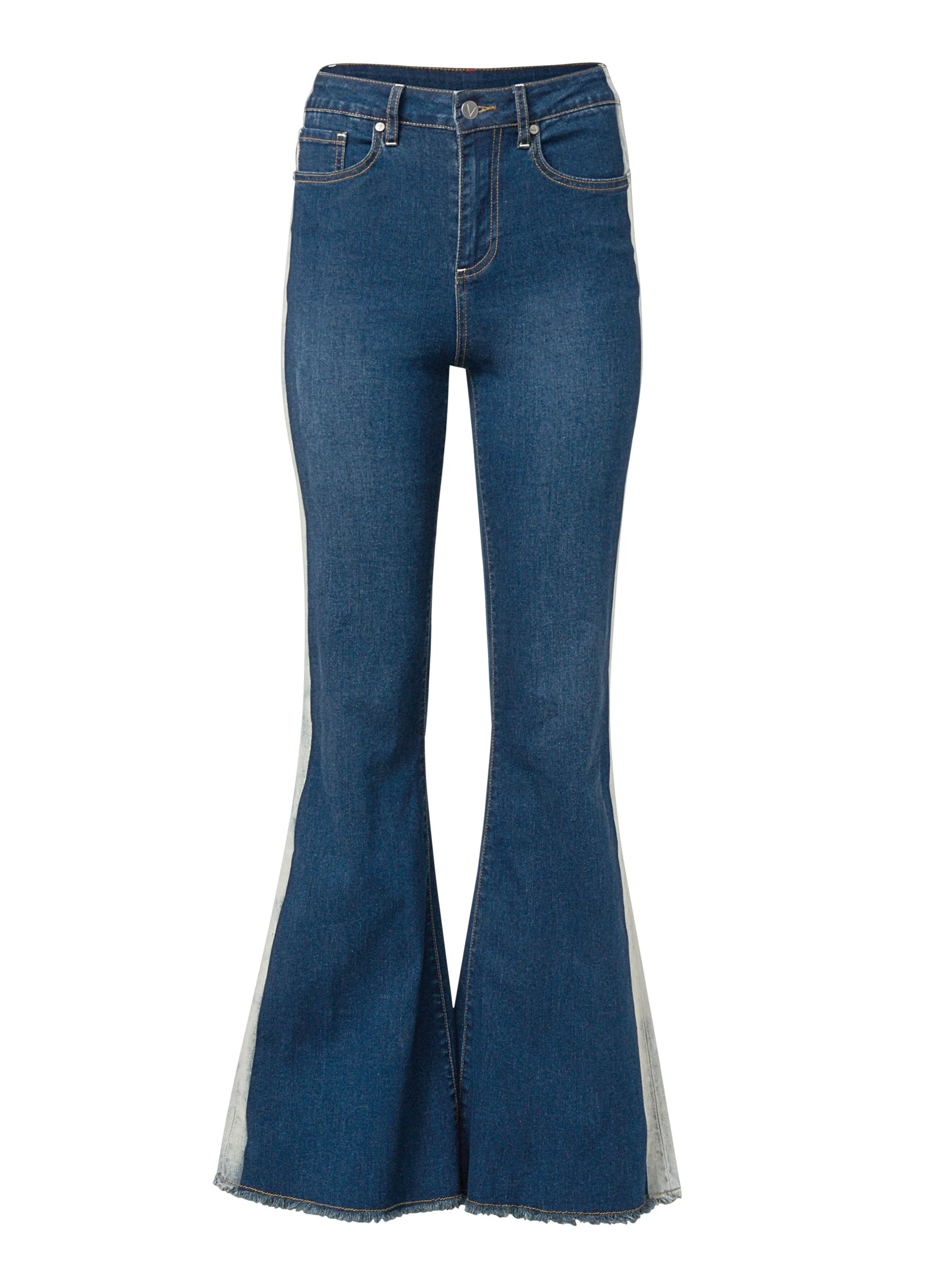 Side Stripe Flare Leg Jeans - Denim Multi - Image 7