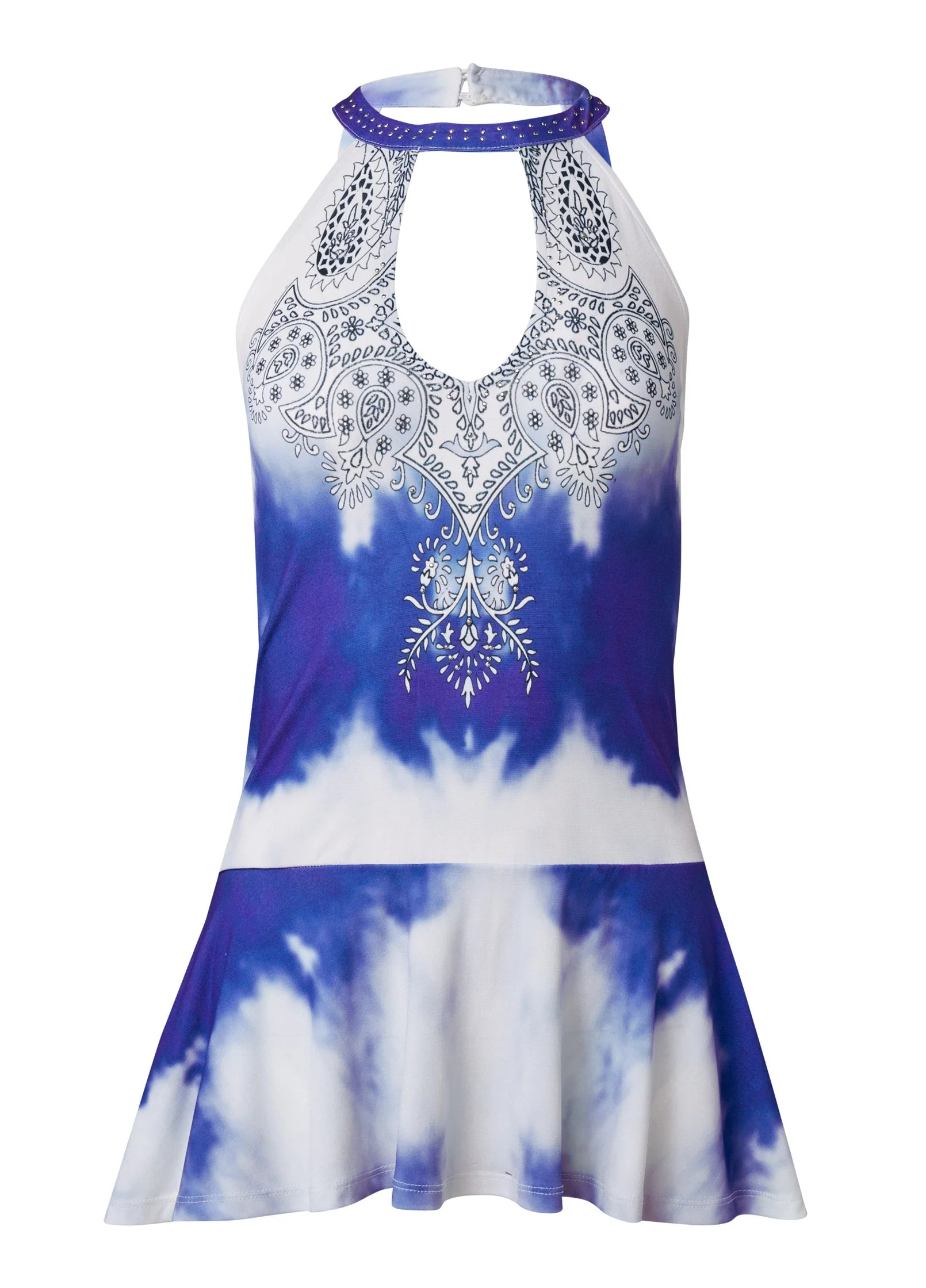 Embellished Tie-Dye Top - Blue & White - Image 6