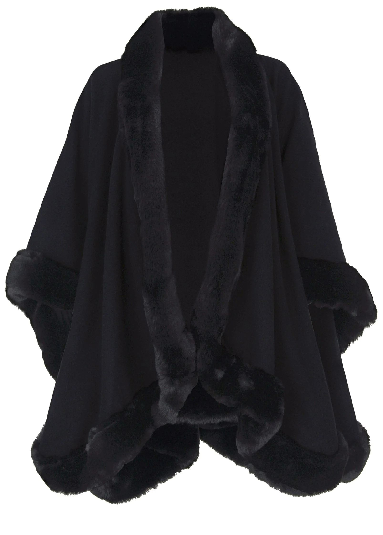 Fur Trim Wrap Shawl - Black - Image 6