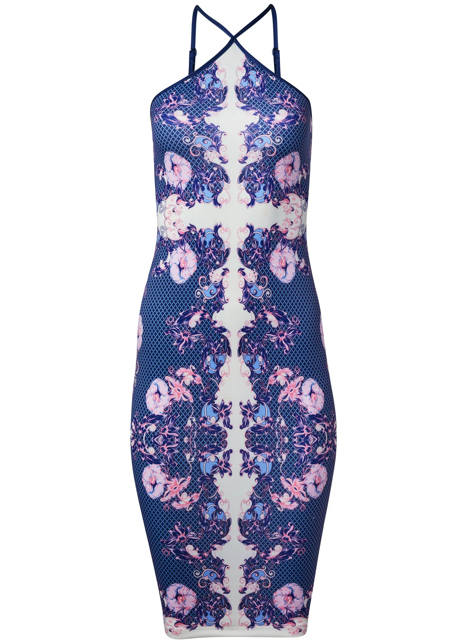 Bodycon Y-Neck Dress - Purple Multi - Image 5