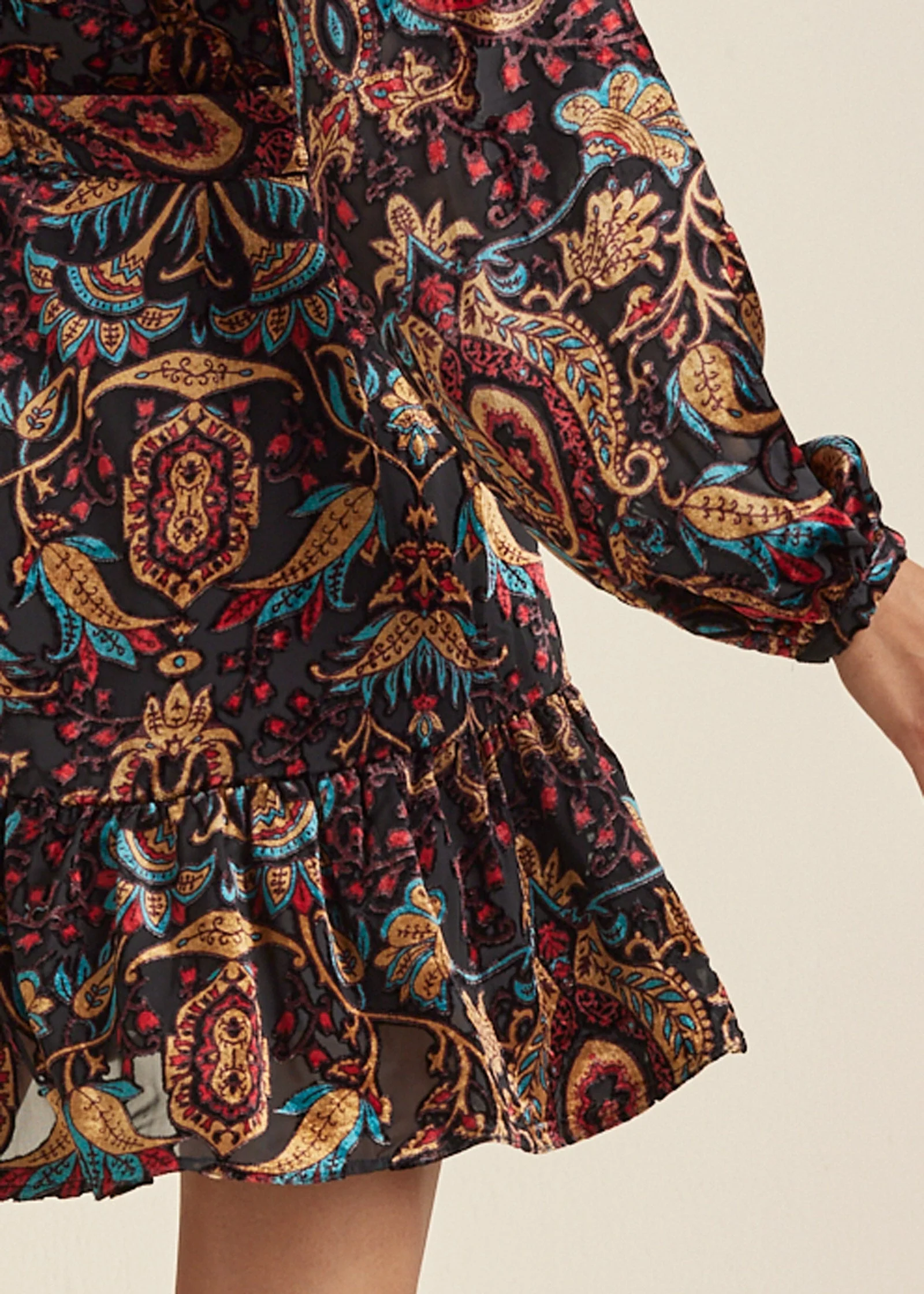 Burnout Velvet Mini Dress - Black Multi - Image 5