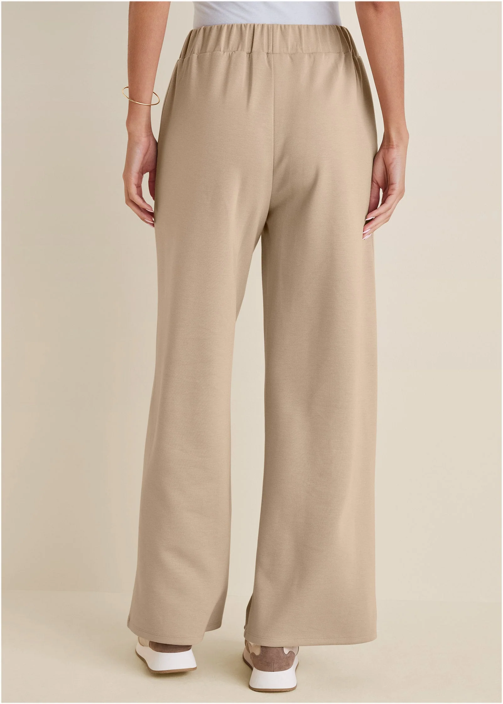 Double Knit Wide Leg Pants - Tan - Image 4
