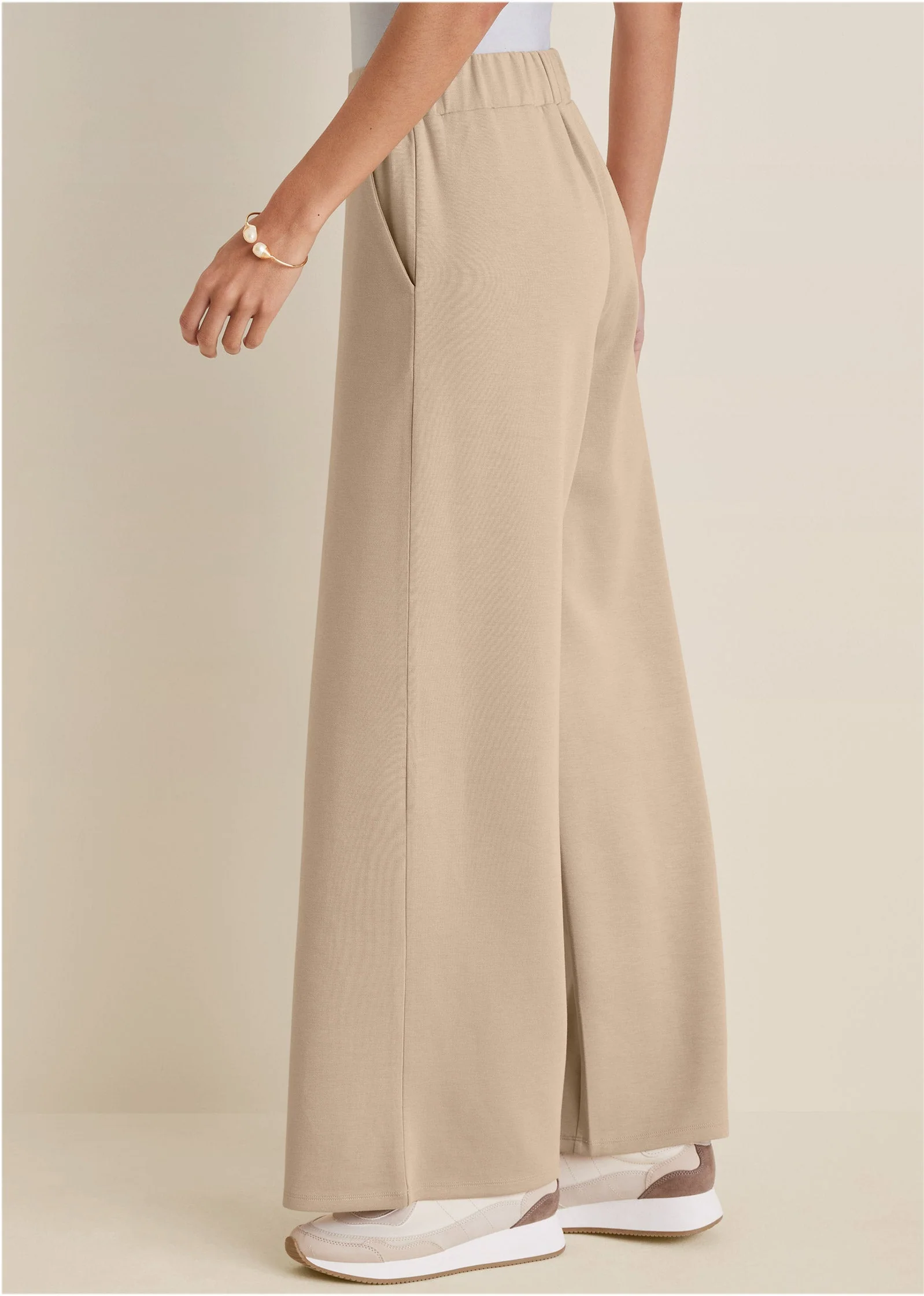Double Knit Wide Leg Pants - Tan - Image 5